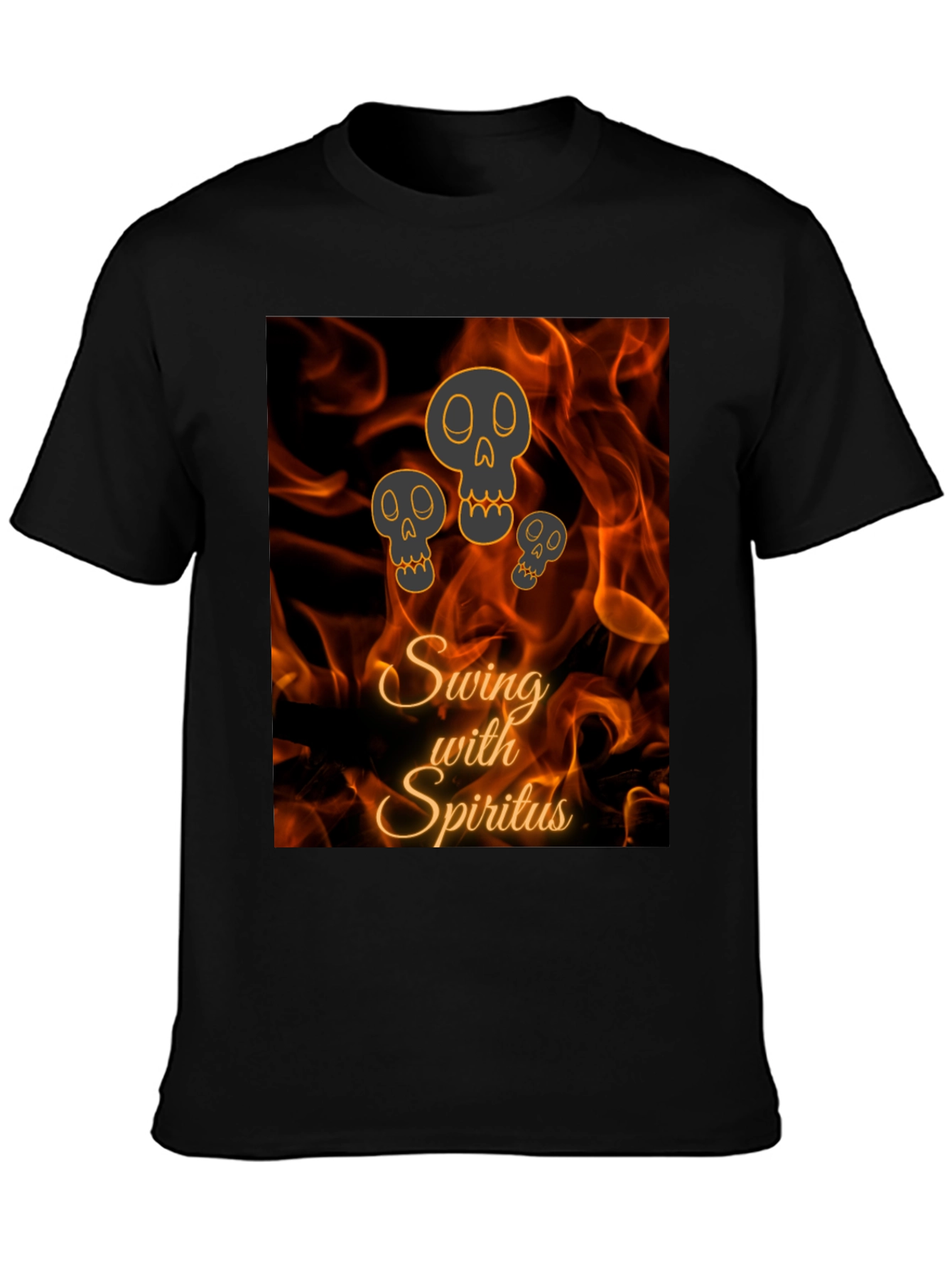 Swing with Spiritus T-Shirt - Fiery Skull Design
