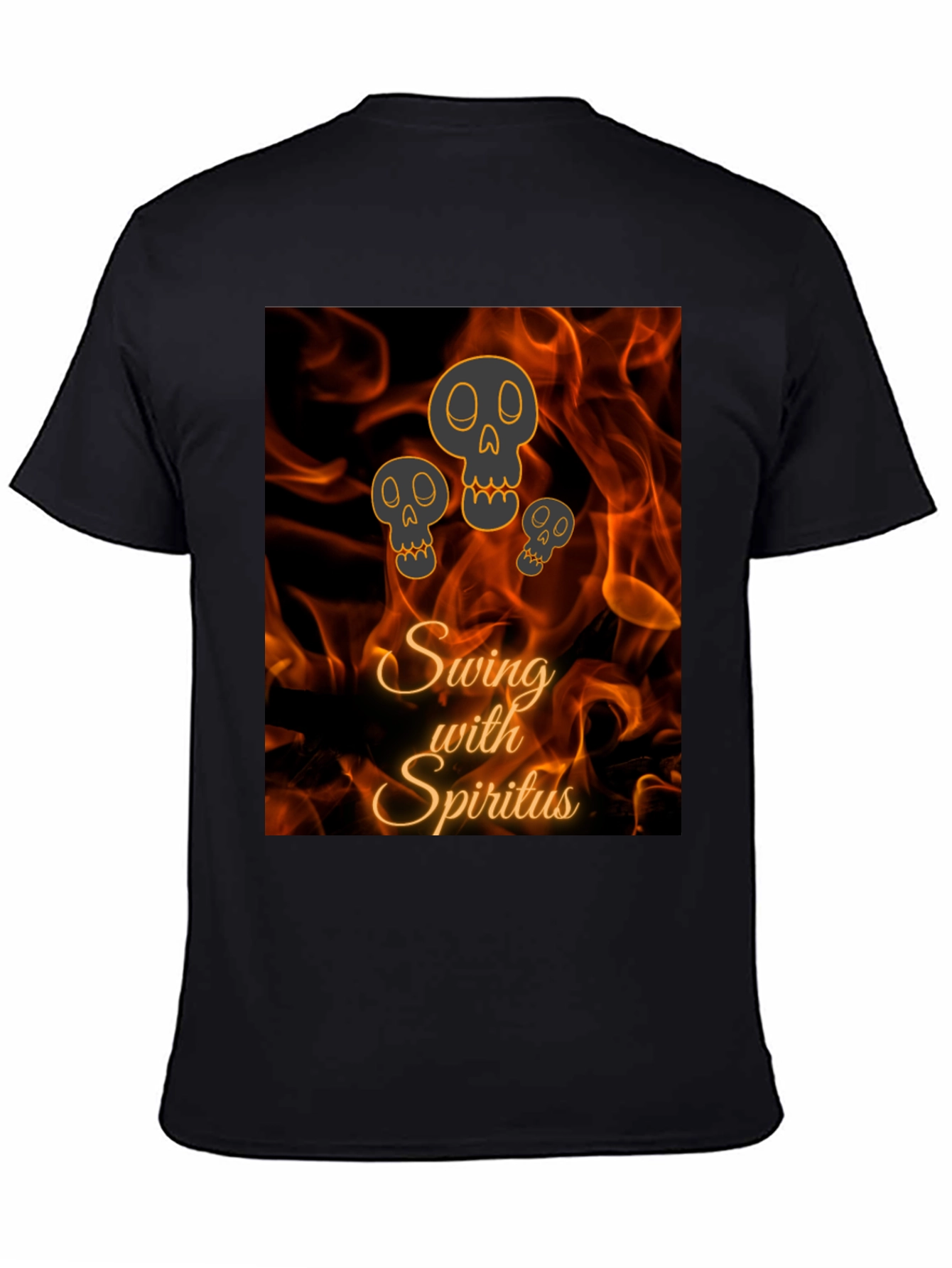 Swing with Spiritus T-Shirt - Fiery Skull Design