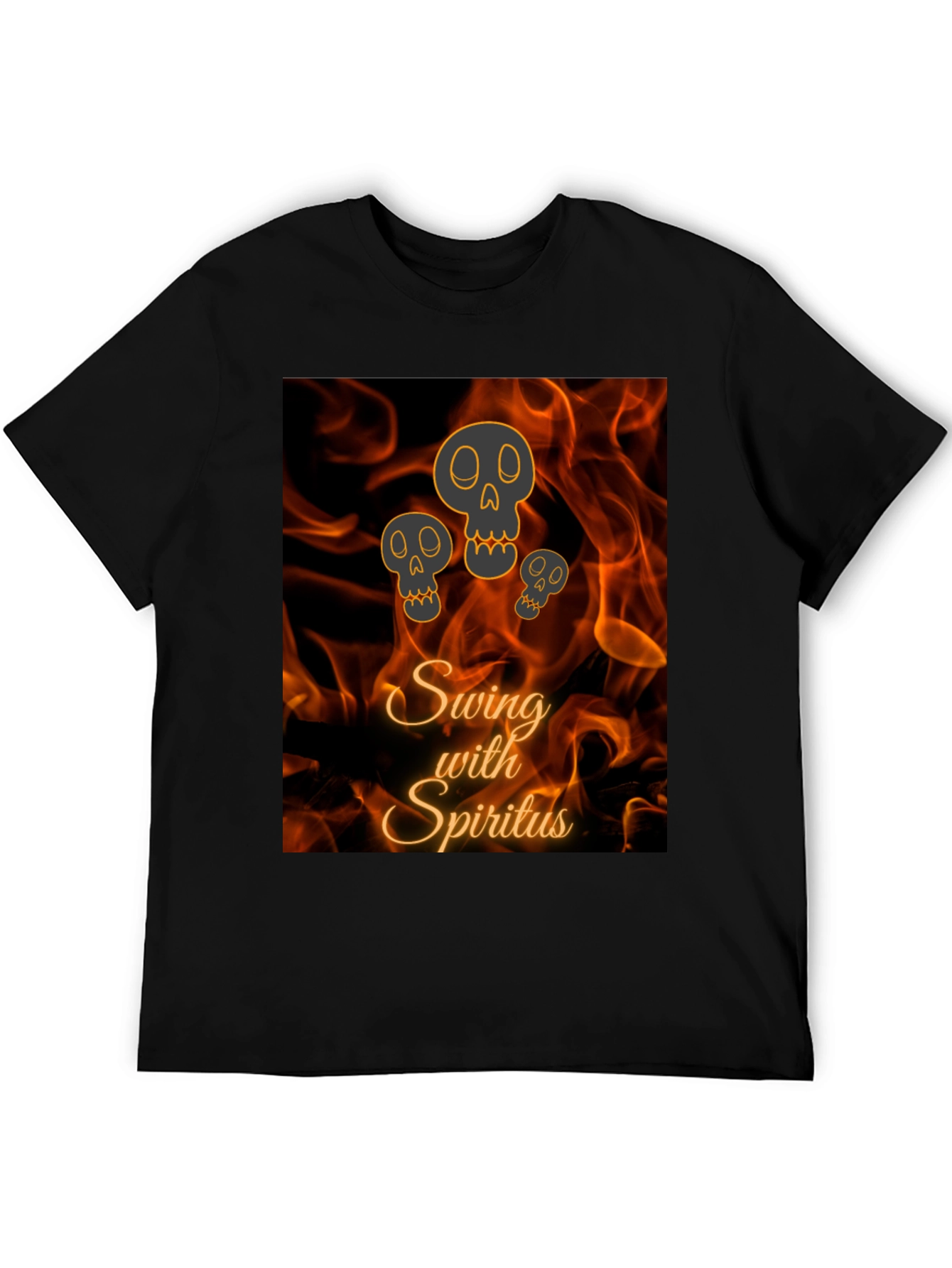 Swing with Spiritus T-Shirt - Fiery Skull Design