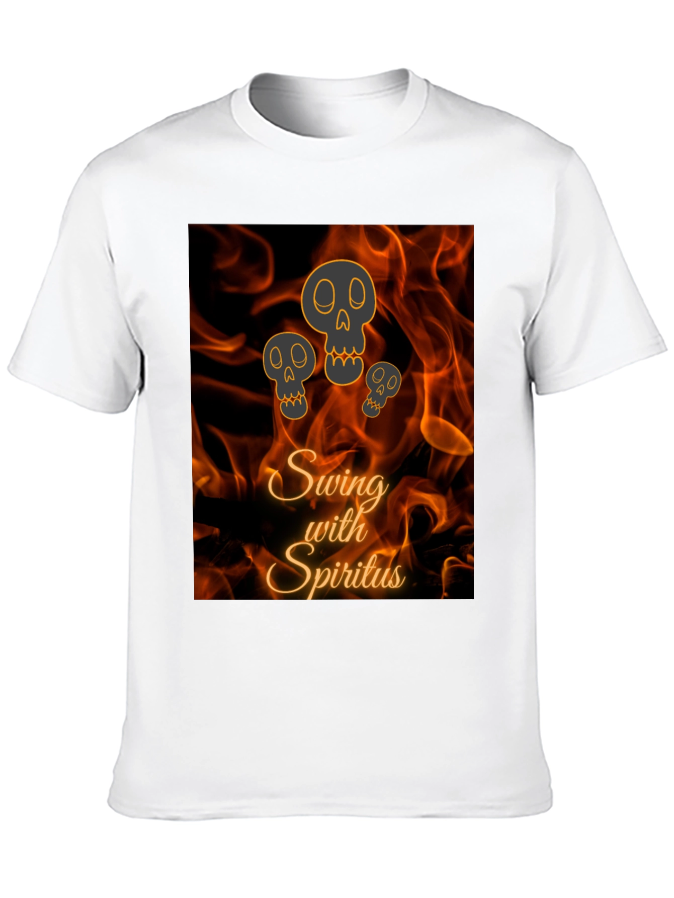 Swing with Spiritus T-Shirt - Fiery Skull Design