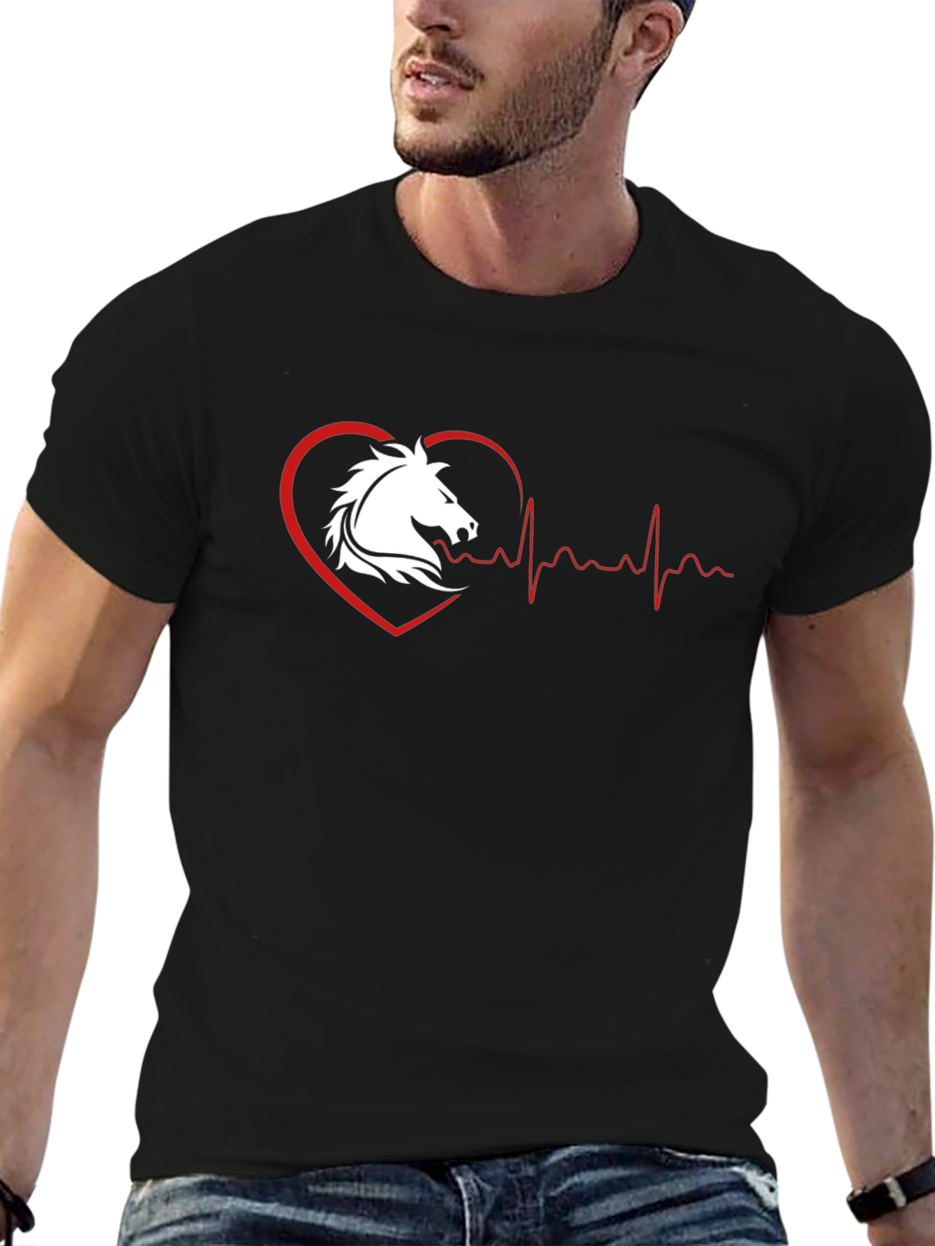 Horse Heartbeat Graphic Tee - Black