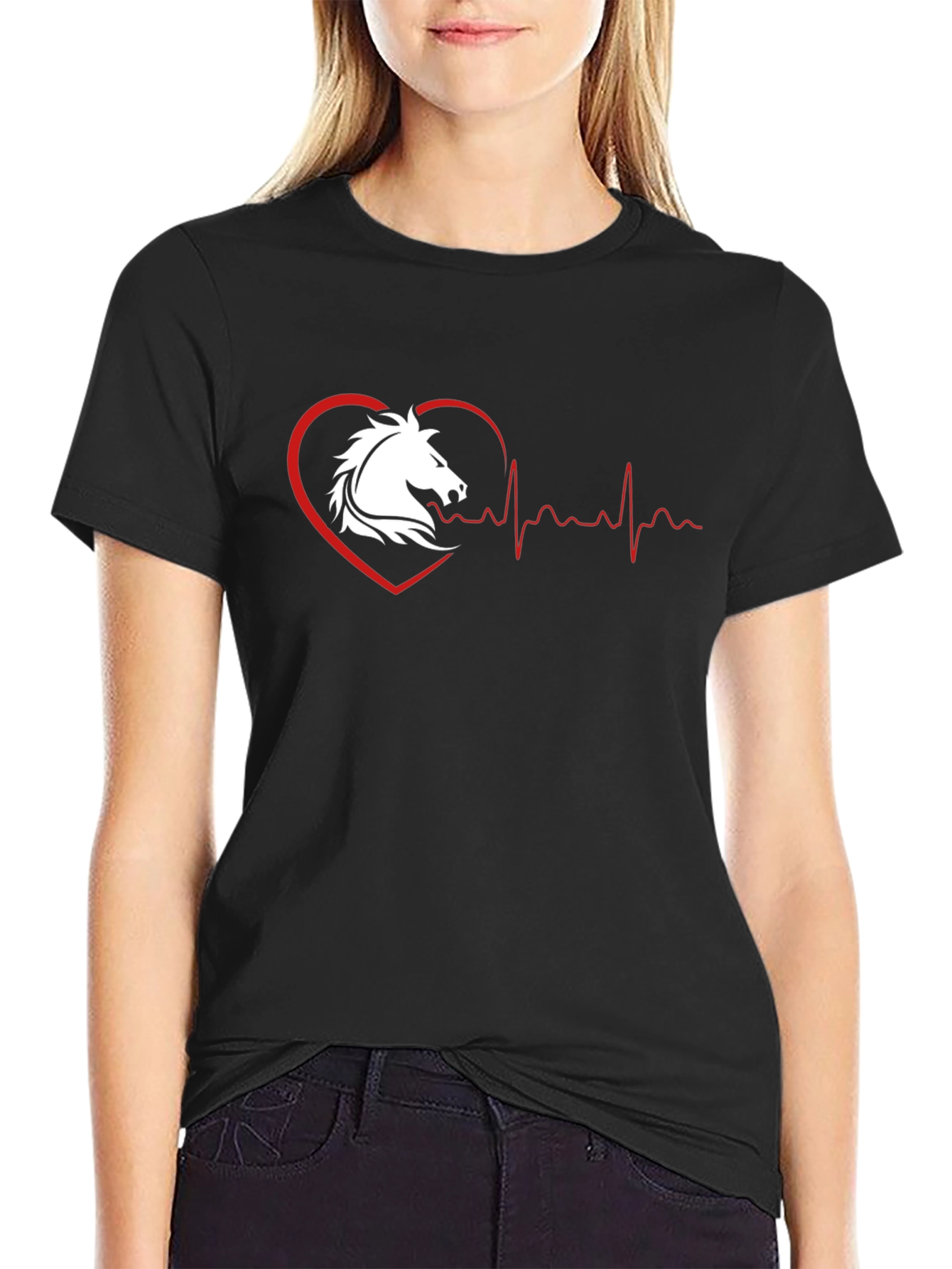 Horse Heartbeat Graphic Tee - Black