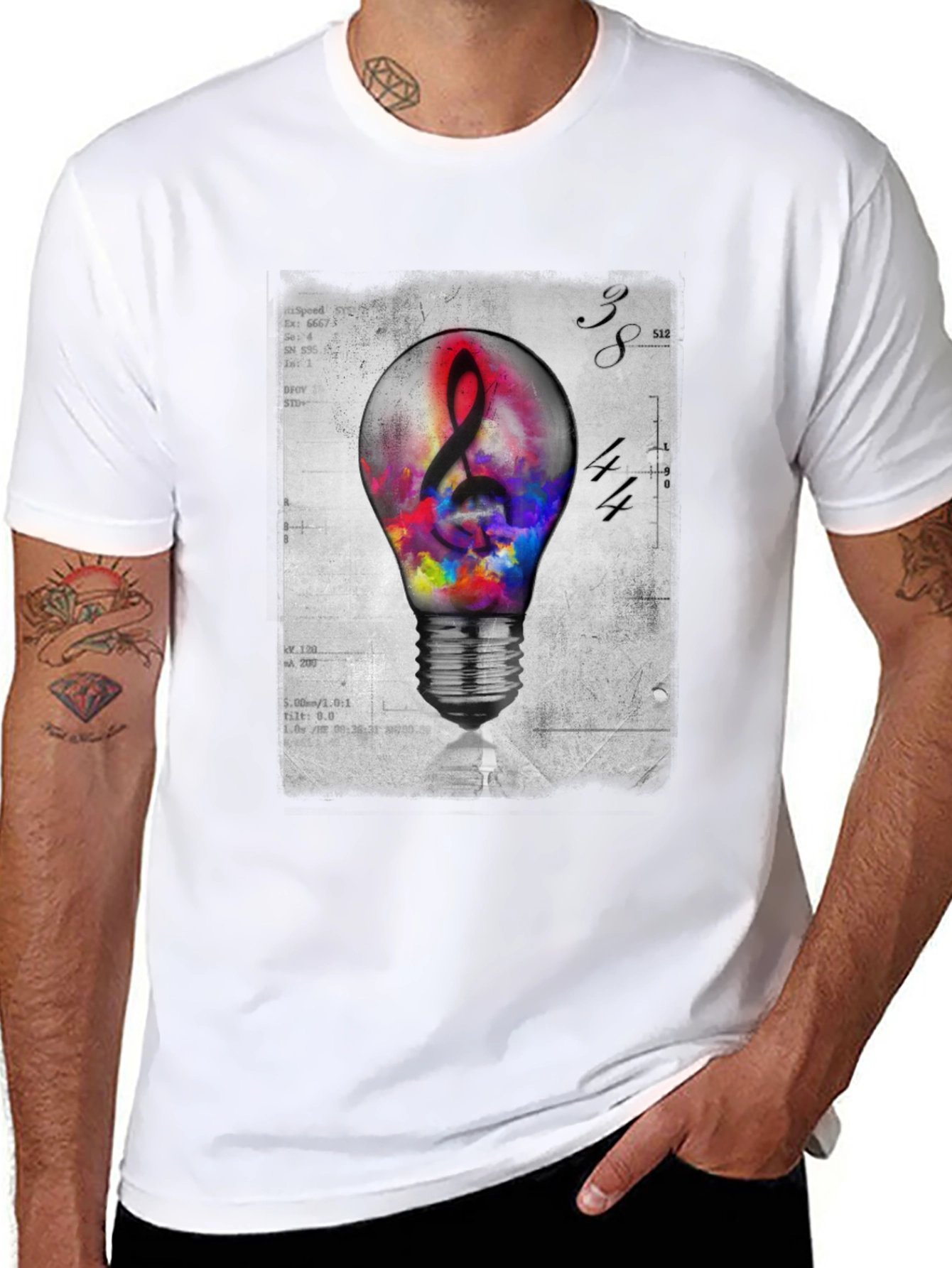 Artistic Light Bulb Music Note Graphic Tee