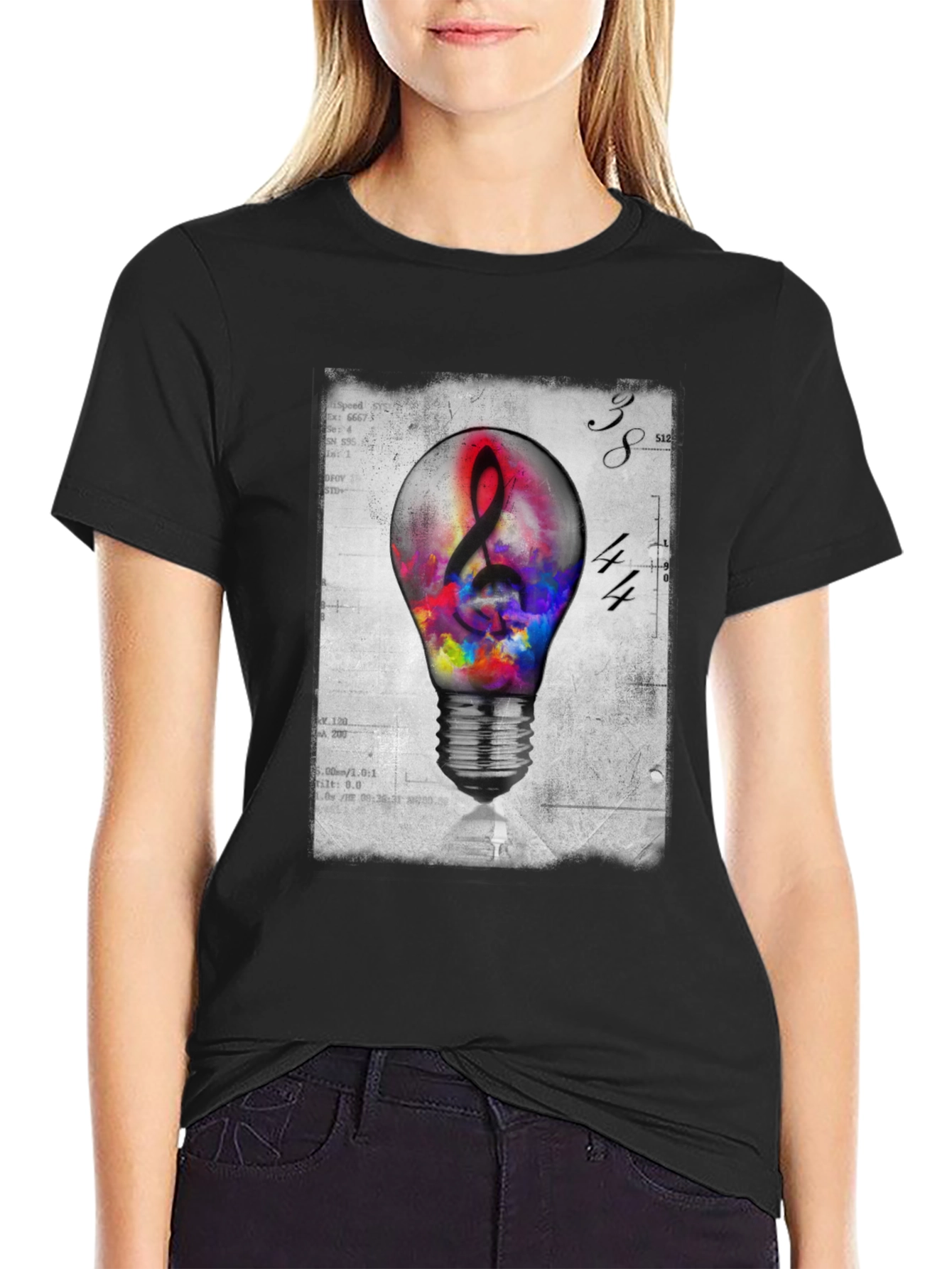 Artistic Light Bulb Music Note Graphic Tee