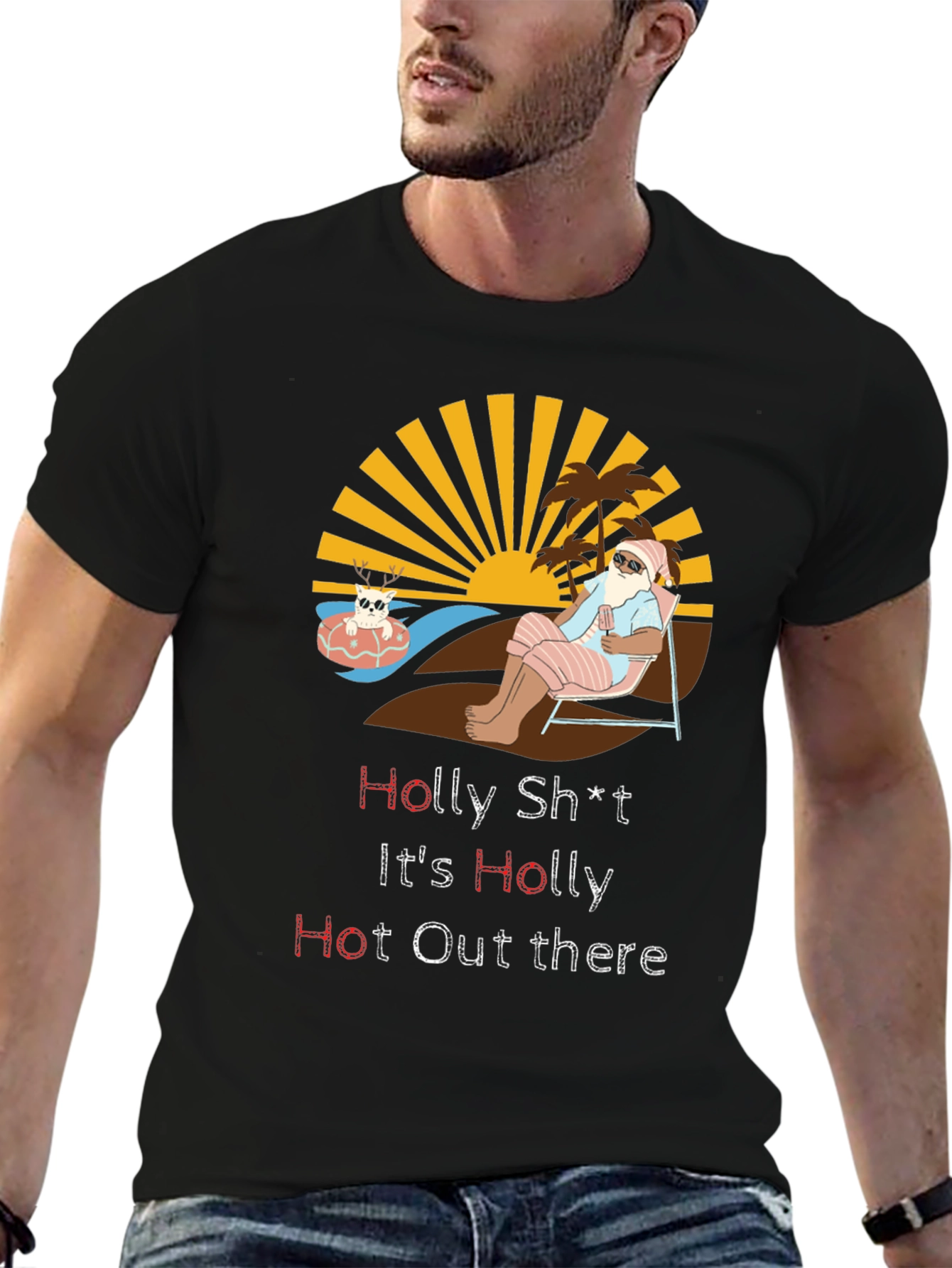 Holly Hot Santa Black Graphic Tee