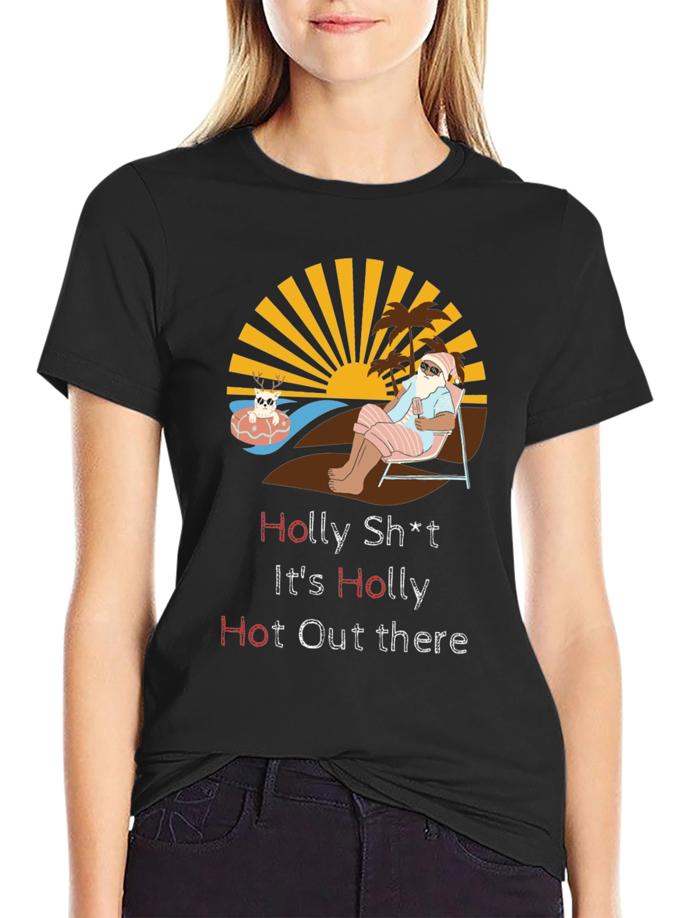 Holly Hot Santa Black Graphic Tee