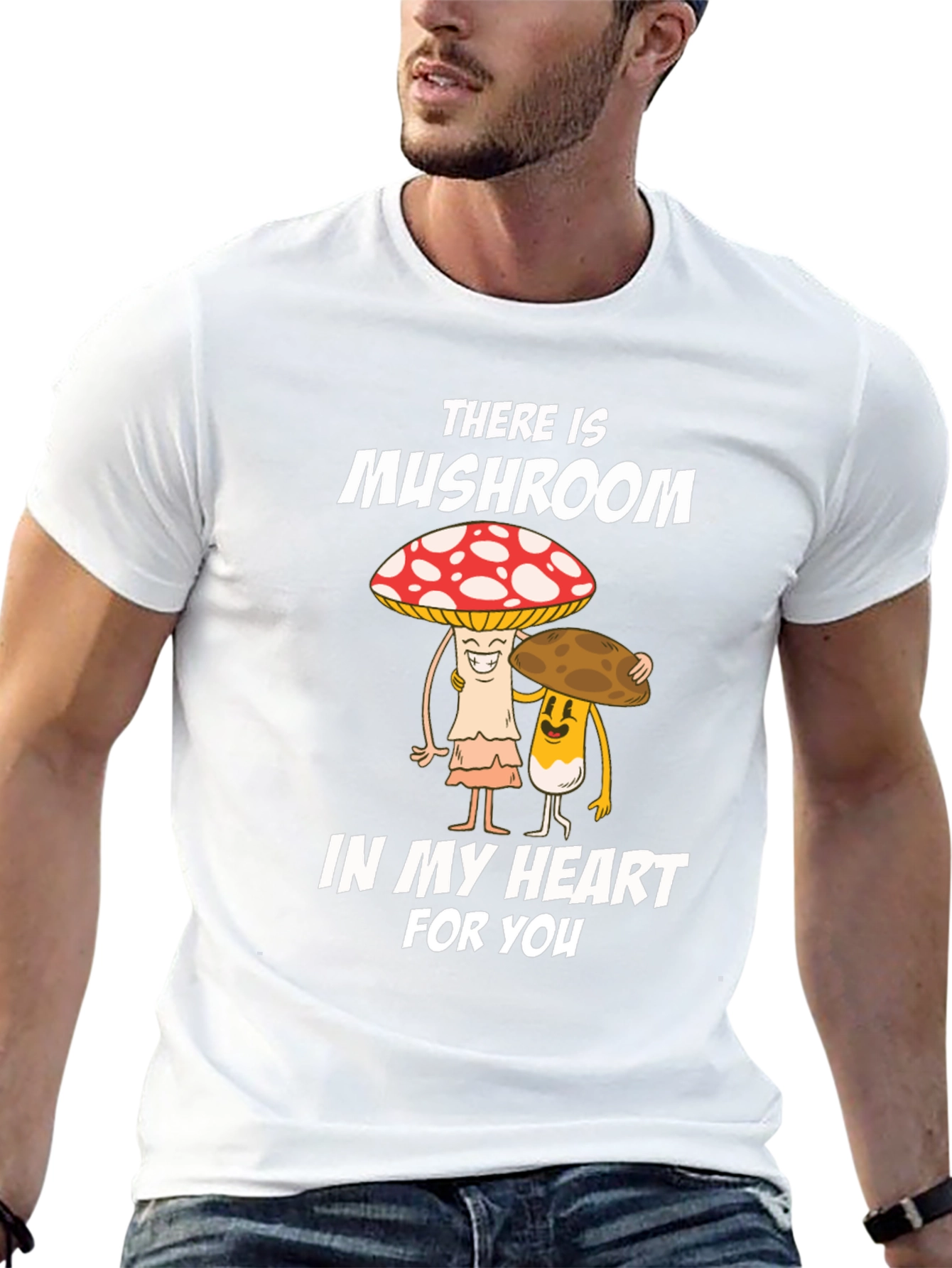 Mushroom Heart Graphic Tee - Cute Cartoon Design