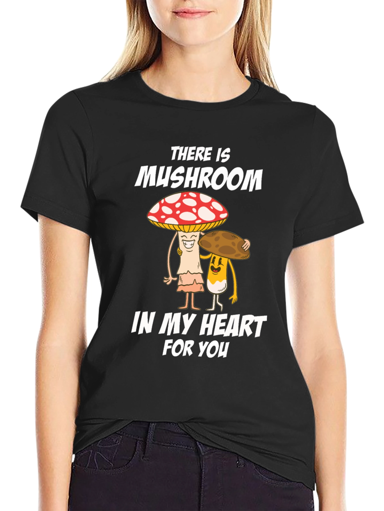 Mushroom Heart Graphic Tee - Cute Cartoon Design