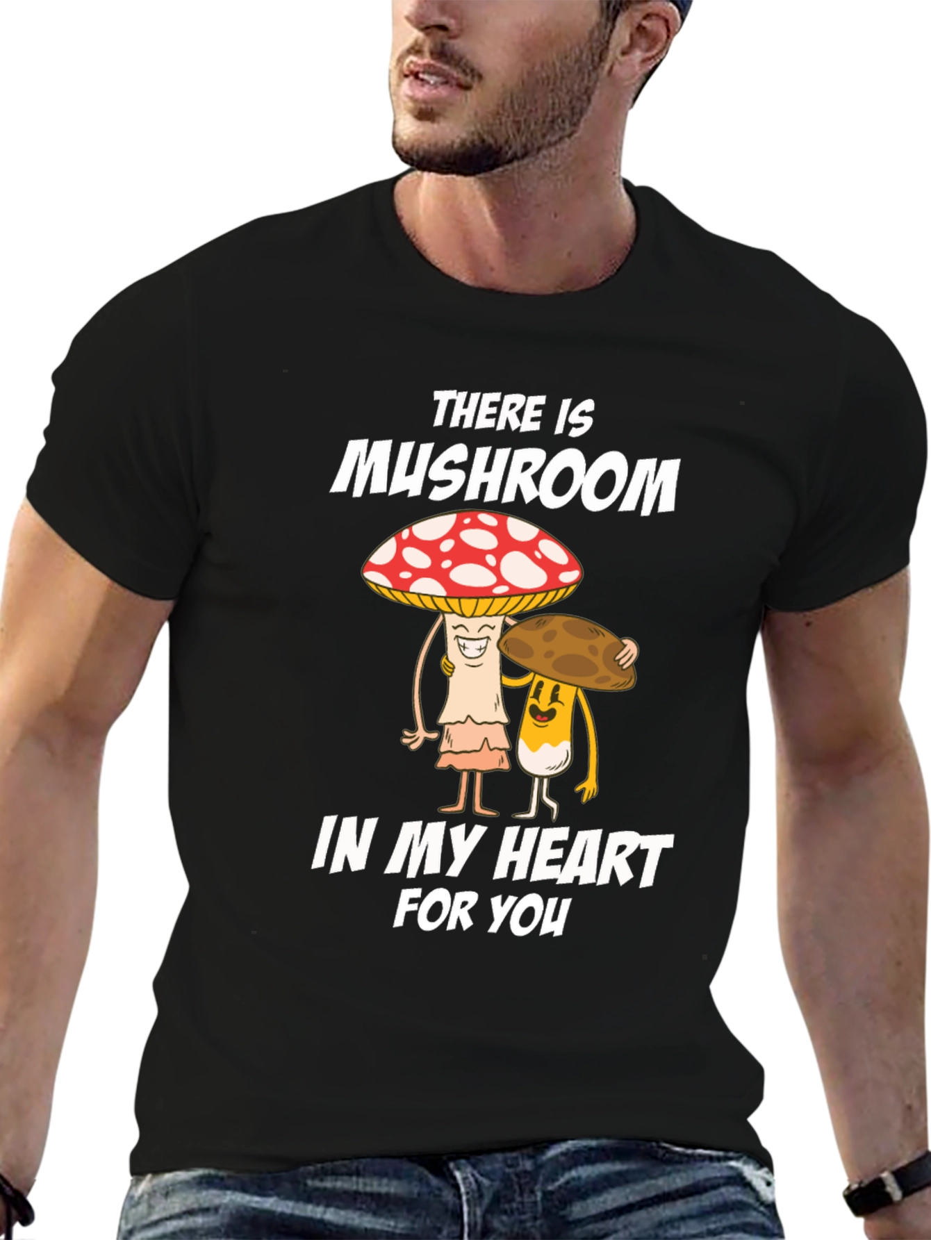 Mushroom Heart Graphic Tee - Cute Cartoon Design