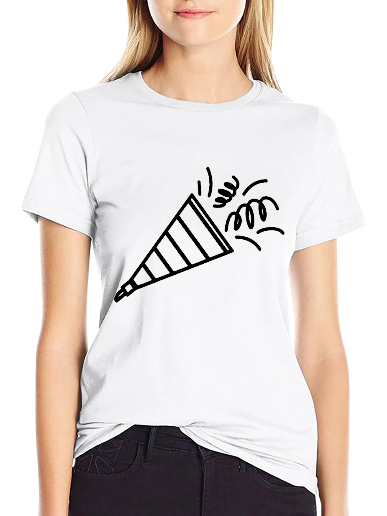 Party Popper Graphic Tee - Black Cotton Comfort