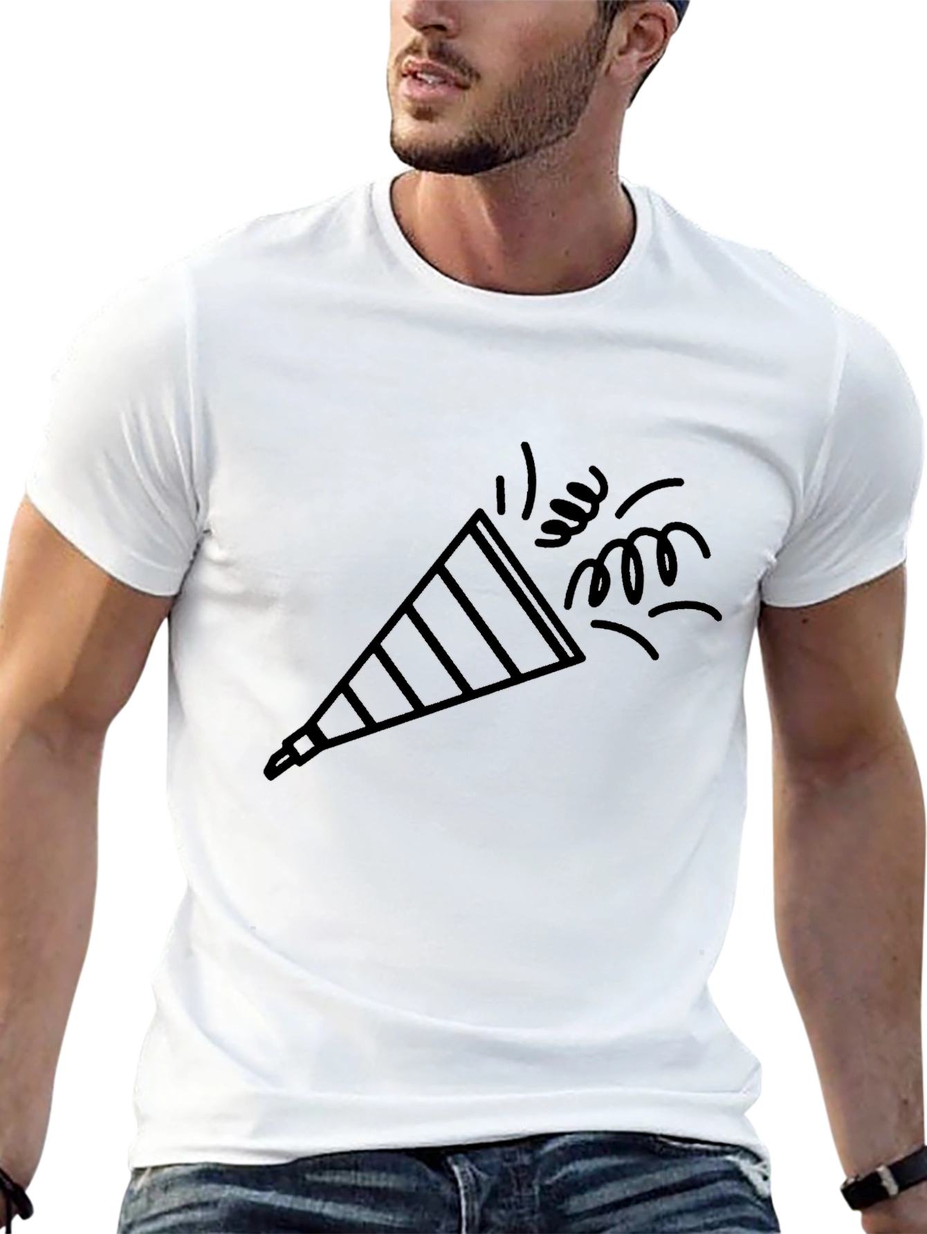 Party Popper Graphic Tee - Black Cotton Comfort