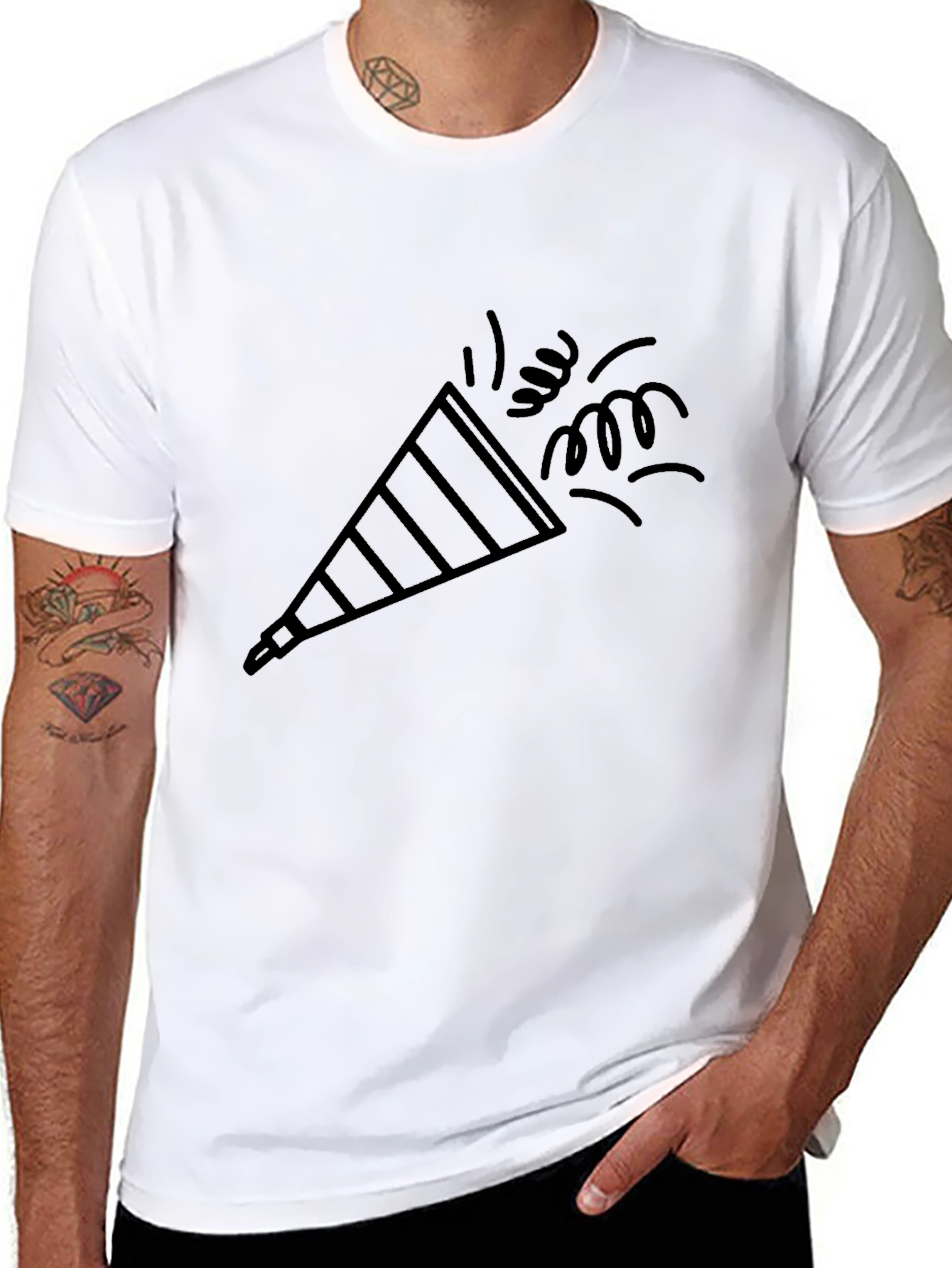 Party Popper Graphic Tee - Black Cotton Comfort