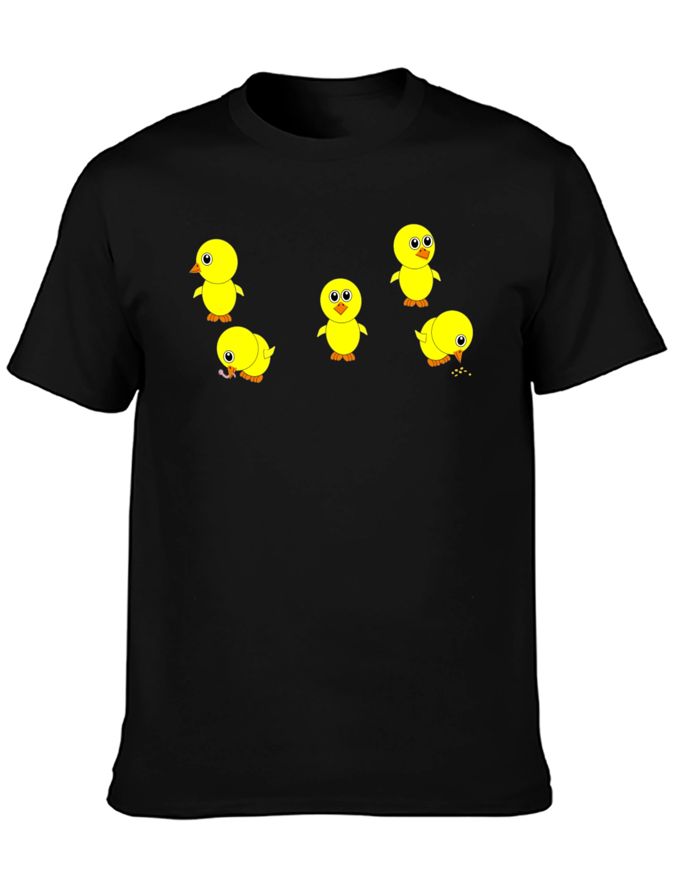 Cute Chick Print Black T-Shirt