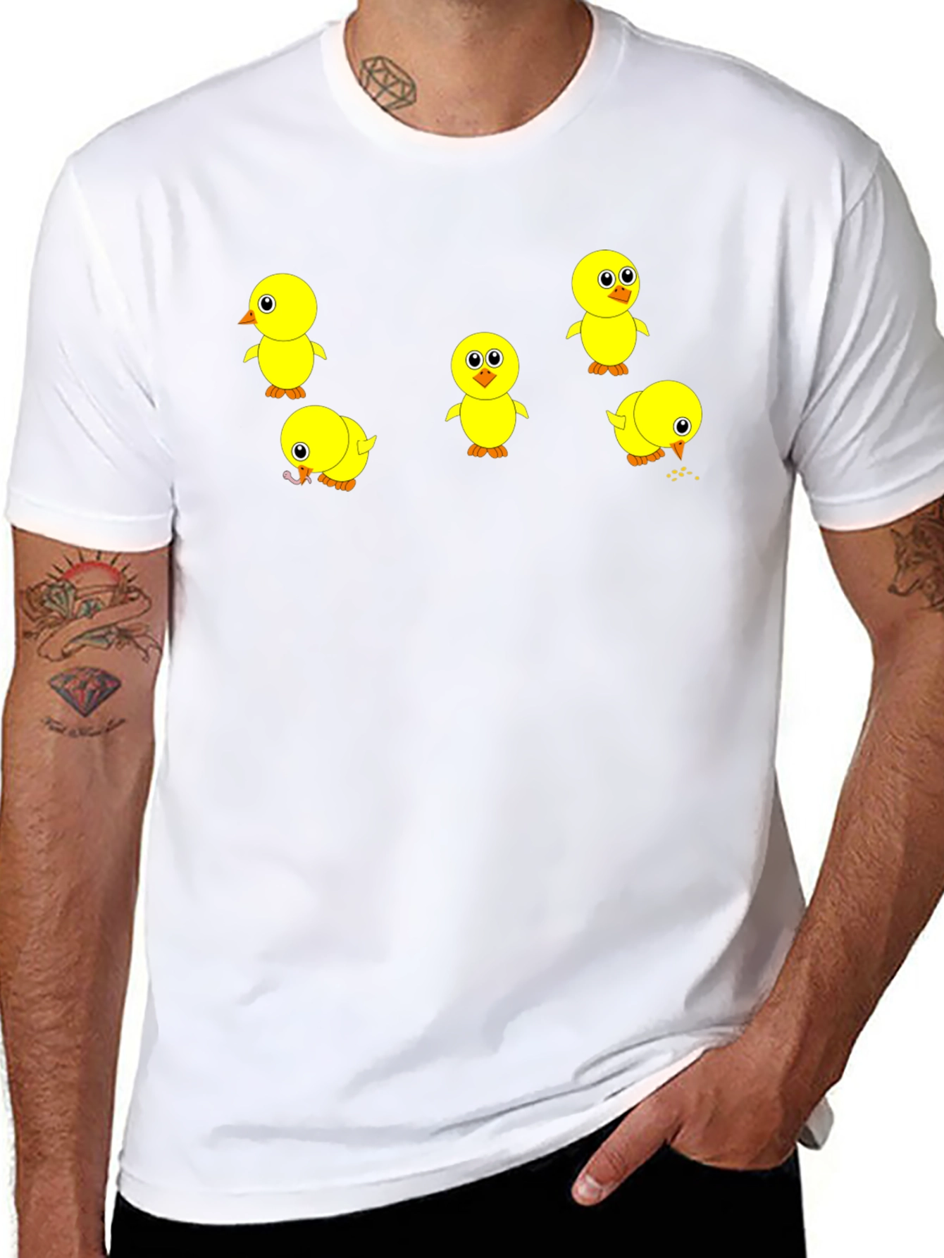 Cute Chick Print Black T-Shirt