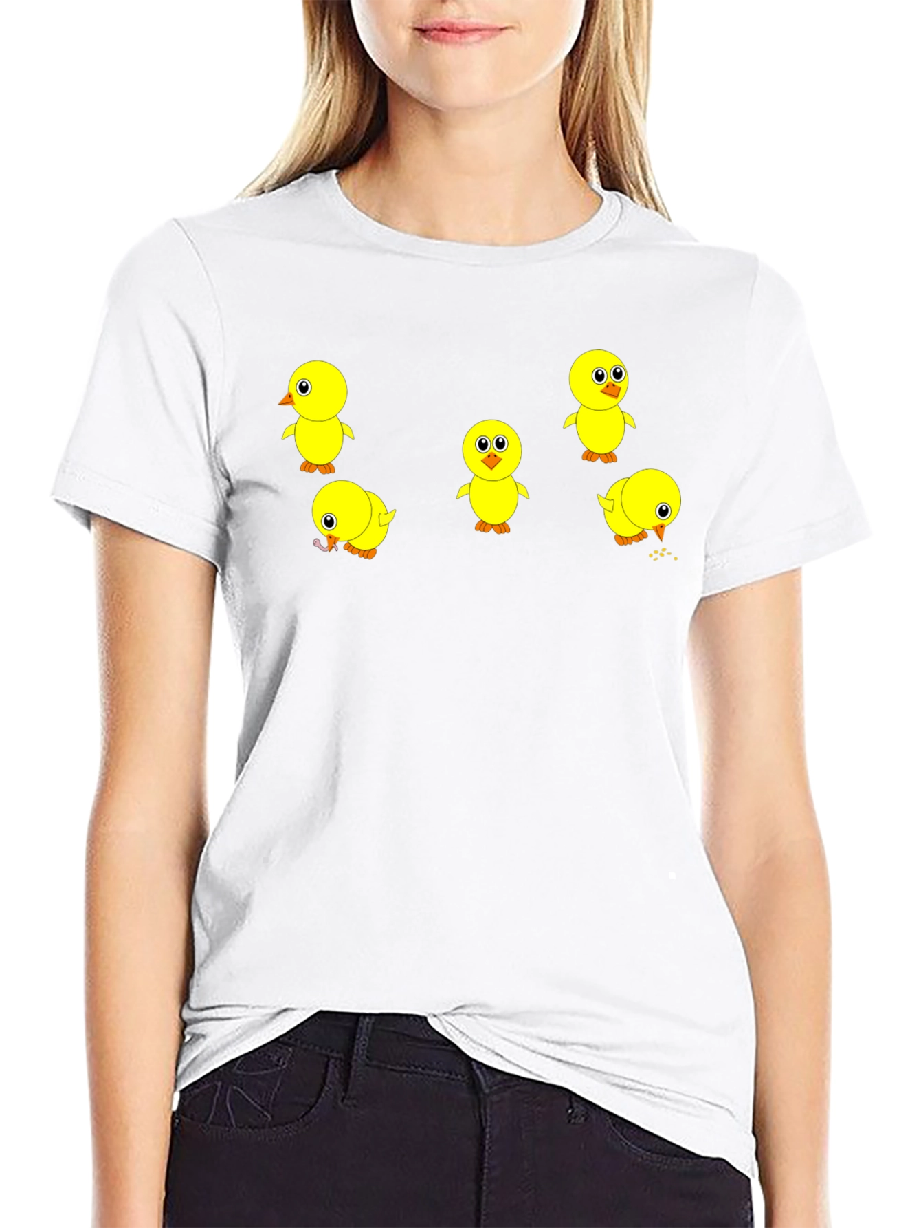 Cute Chick Print Black T-Shirt
