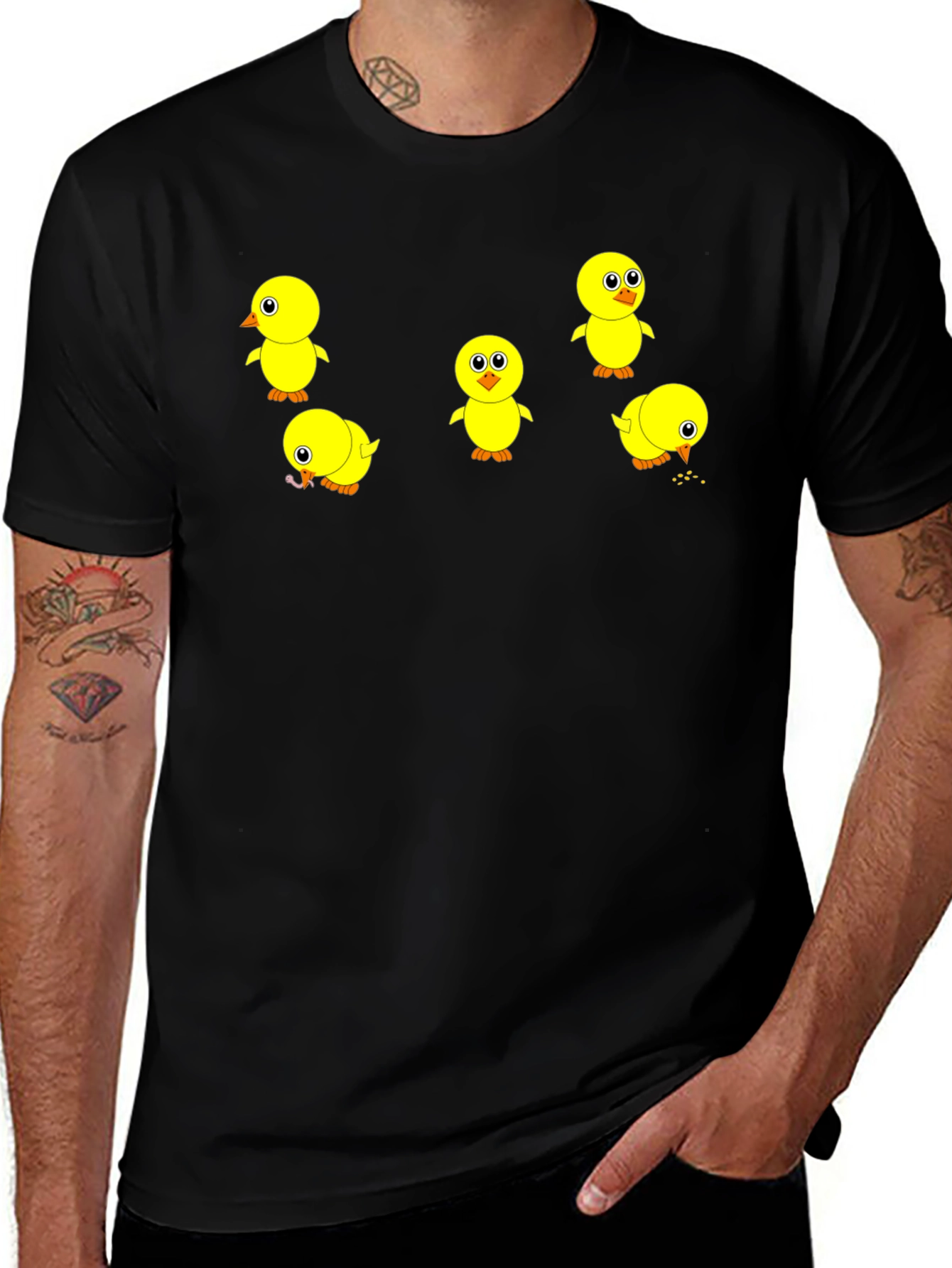 Cute Chick Print Black T-Shirt