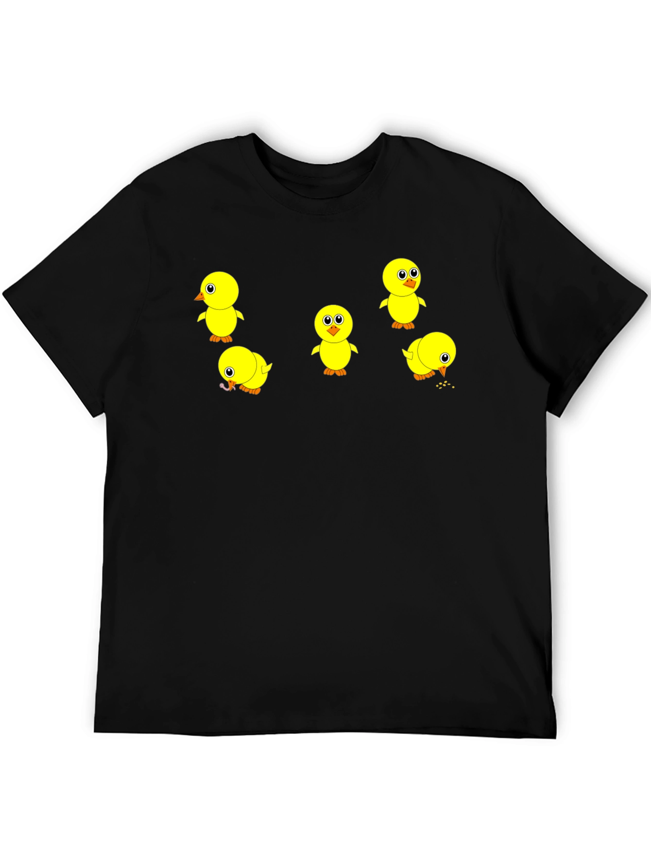 Cute Chick Print Black T-Shirt