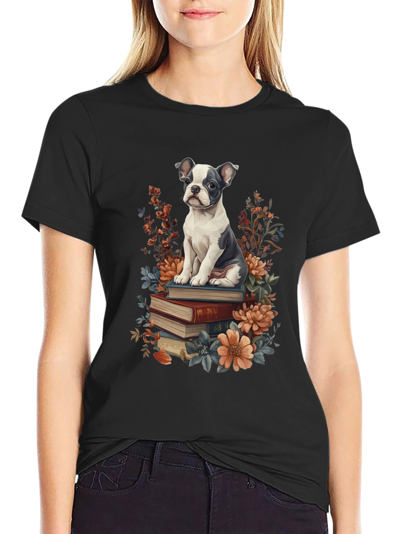 Dog on Books Graphic Tee