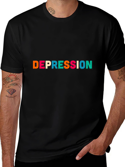 Depression Colorful Text Black T-Shirt