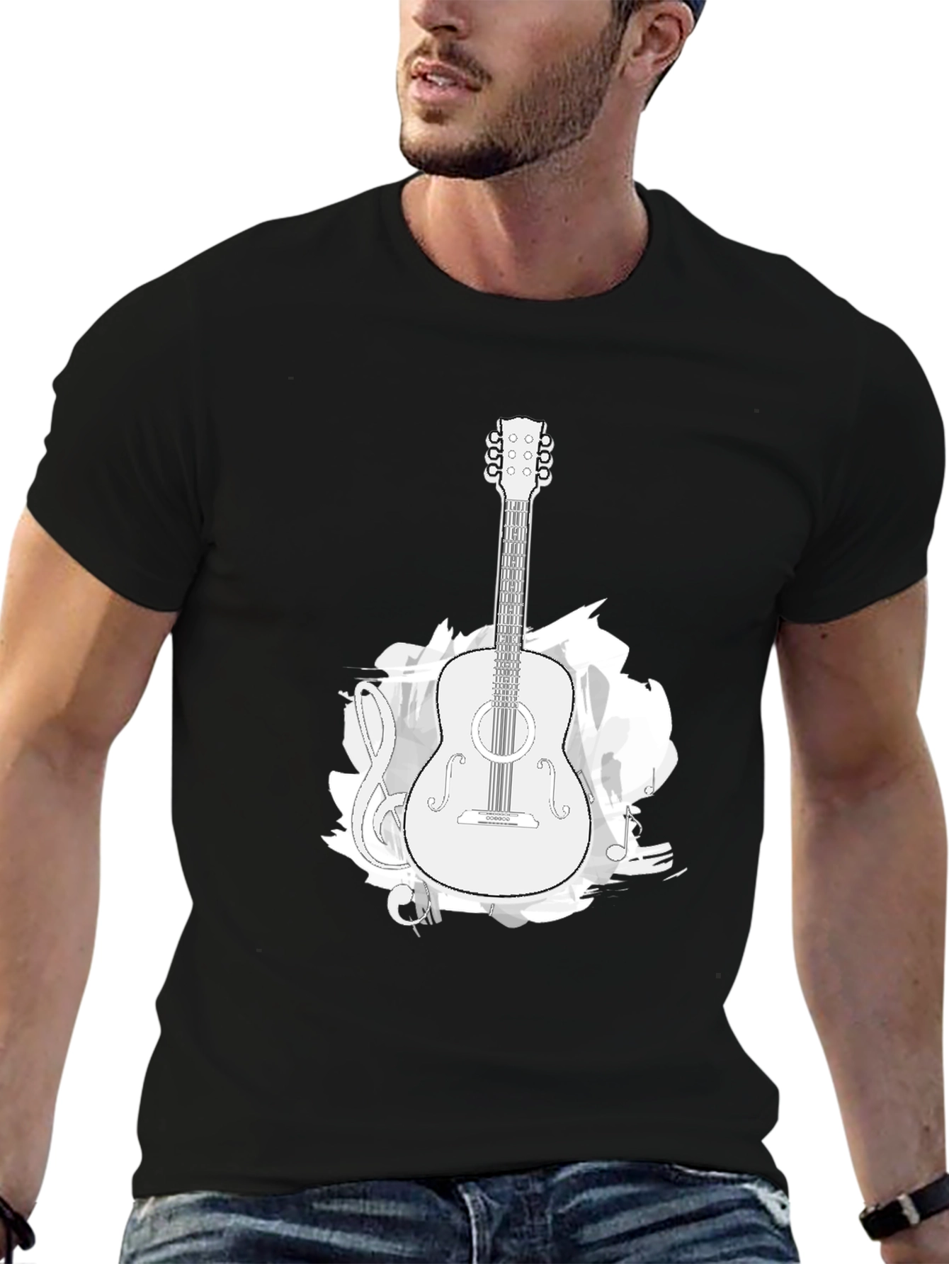 Guitar Music Graphic T-Shirt - Black