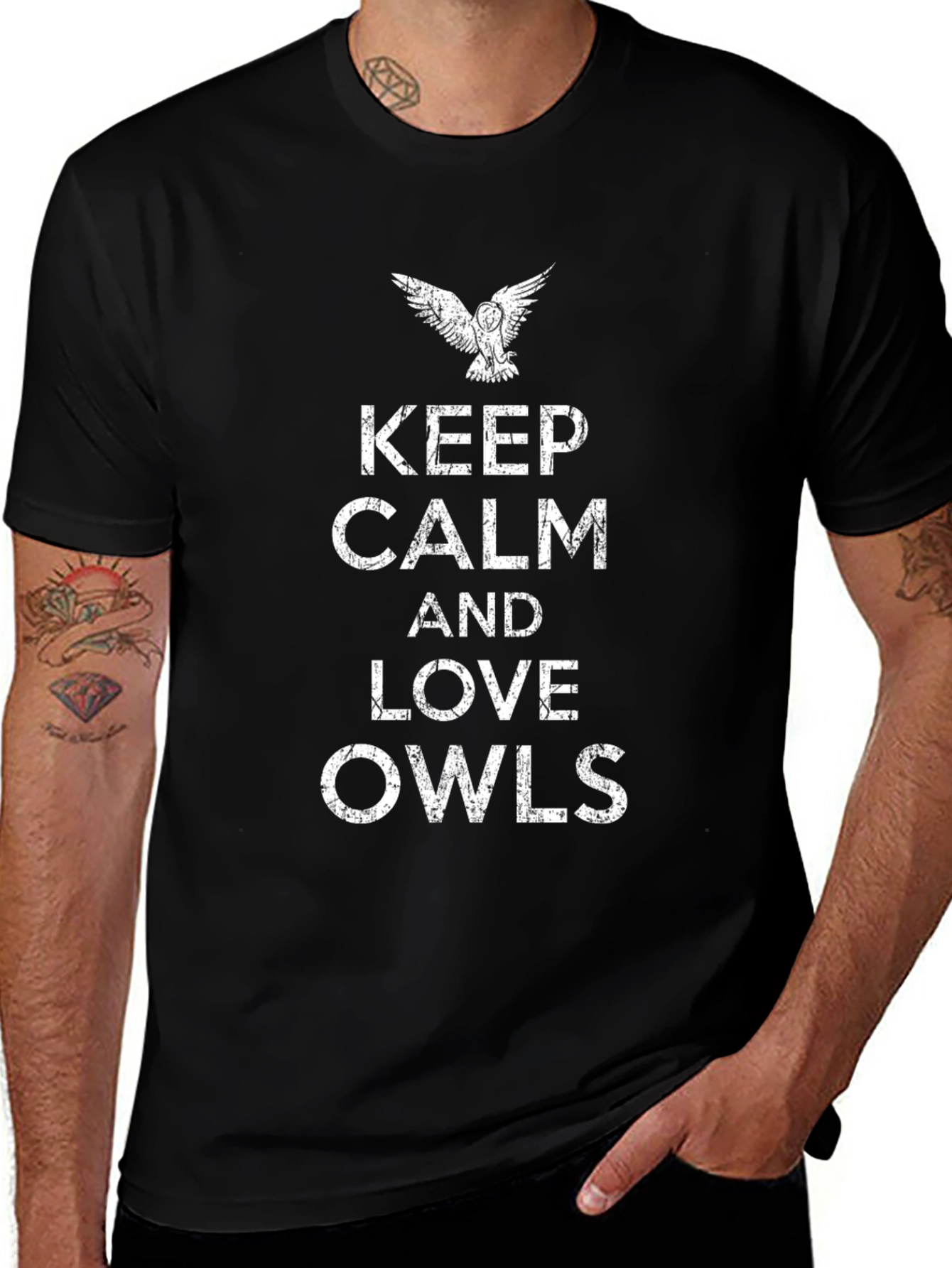 Keep Calm and Love Owls Black T-Shirt