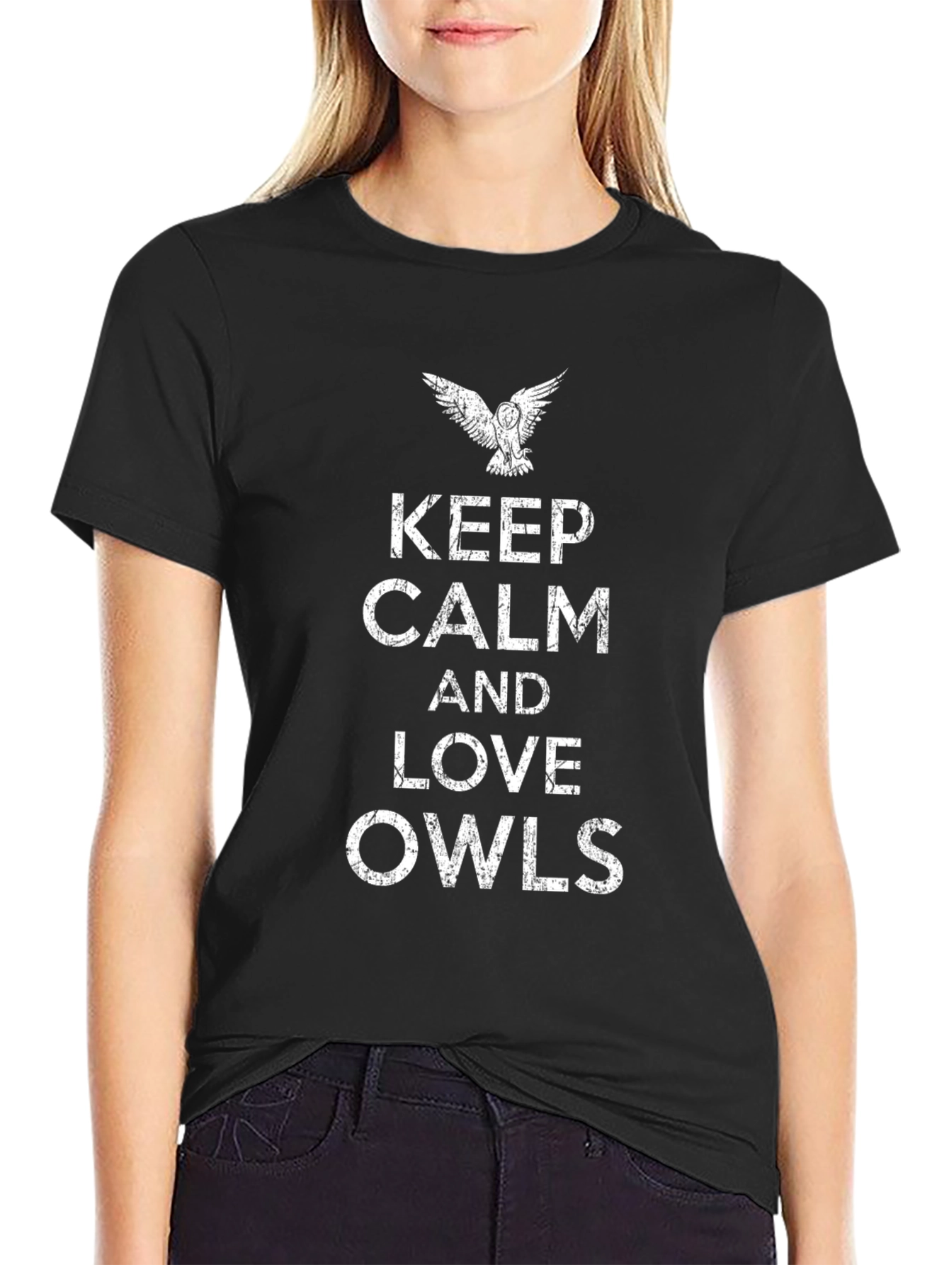 Keep Calm and Love Owls Black T-Shirt