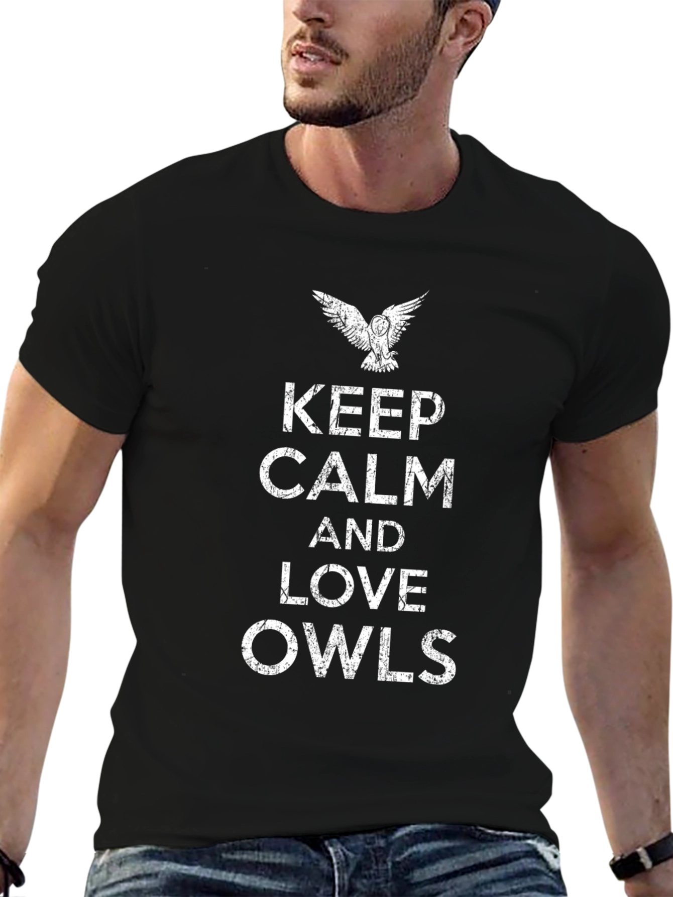 Keep Calm and Love Owls Black T-Shirt