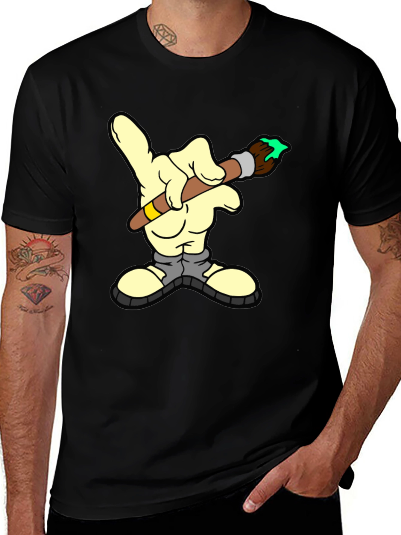 Cartoon Hand Paintbrush Graphic T-Shirt