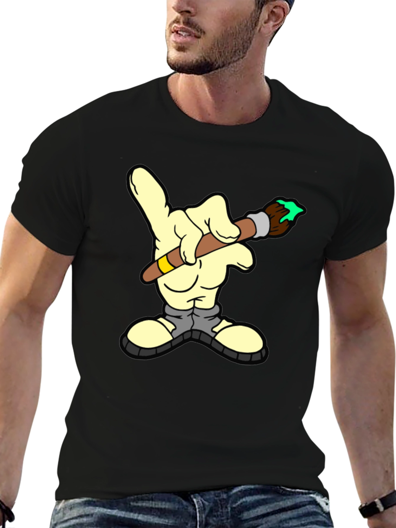 Cartoon Hand Paintbrush Graphic T-Shirt