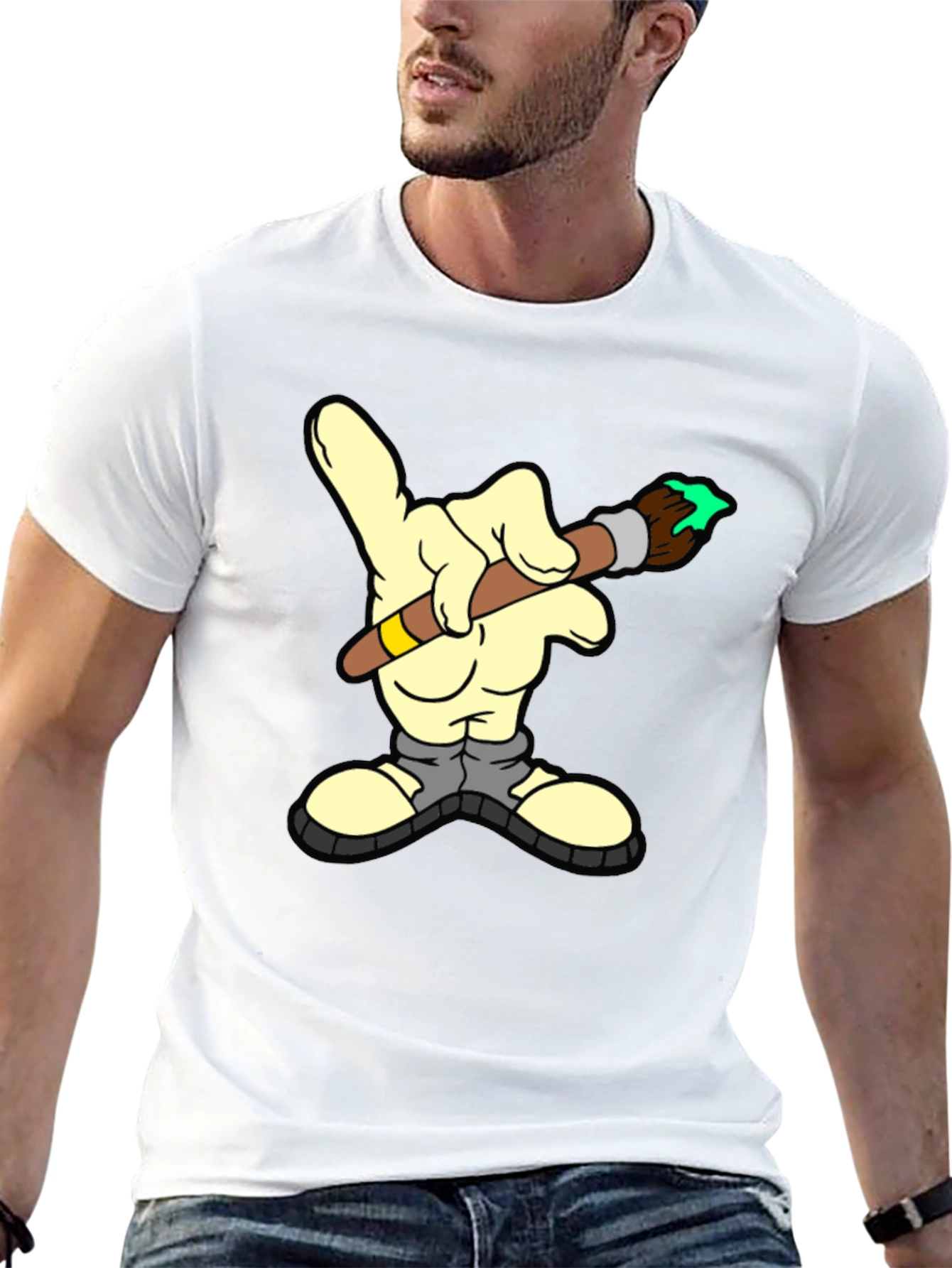 Cartoon Hand Paintbrush Graphic T-Shirt
