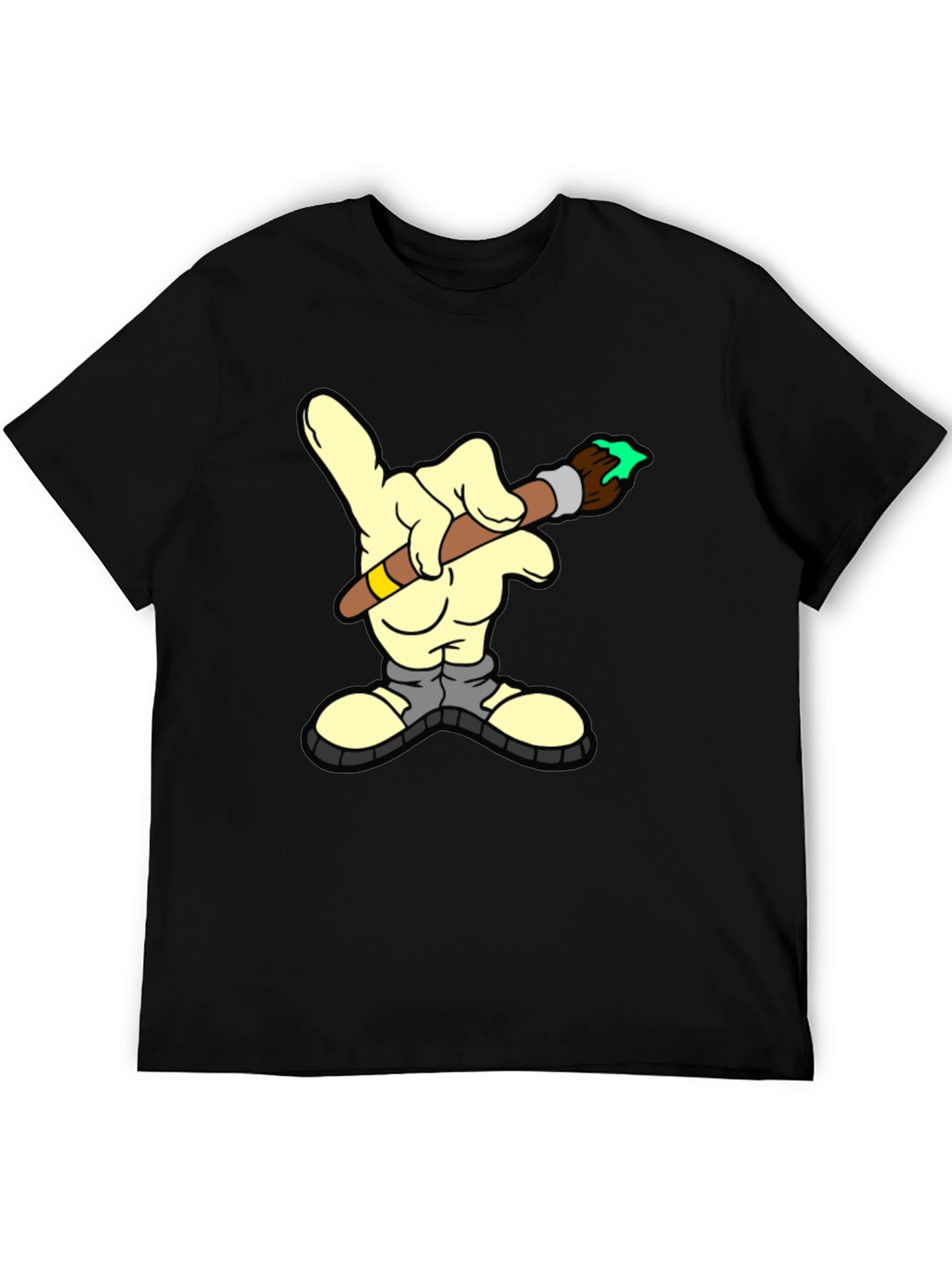 Cartoon Hand Paintbrush Graphic T-Shirt