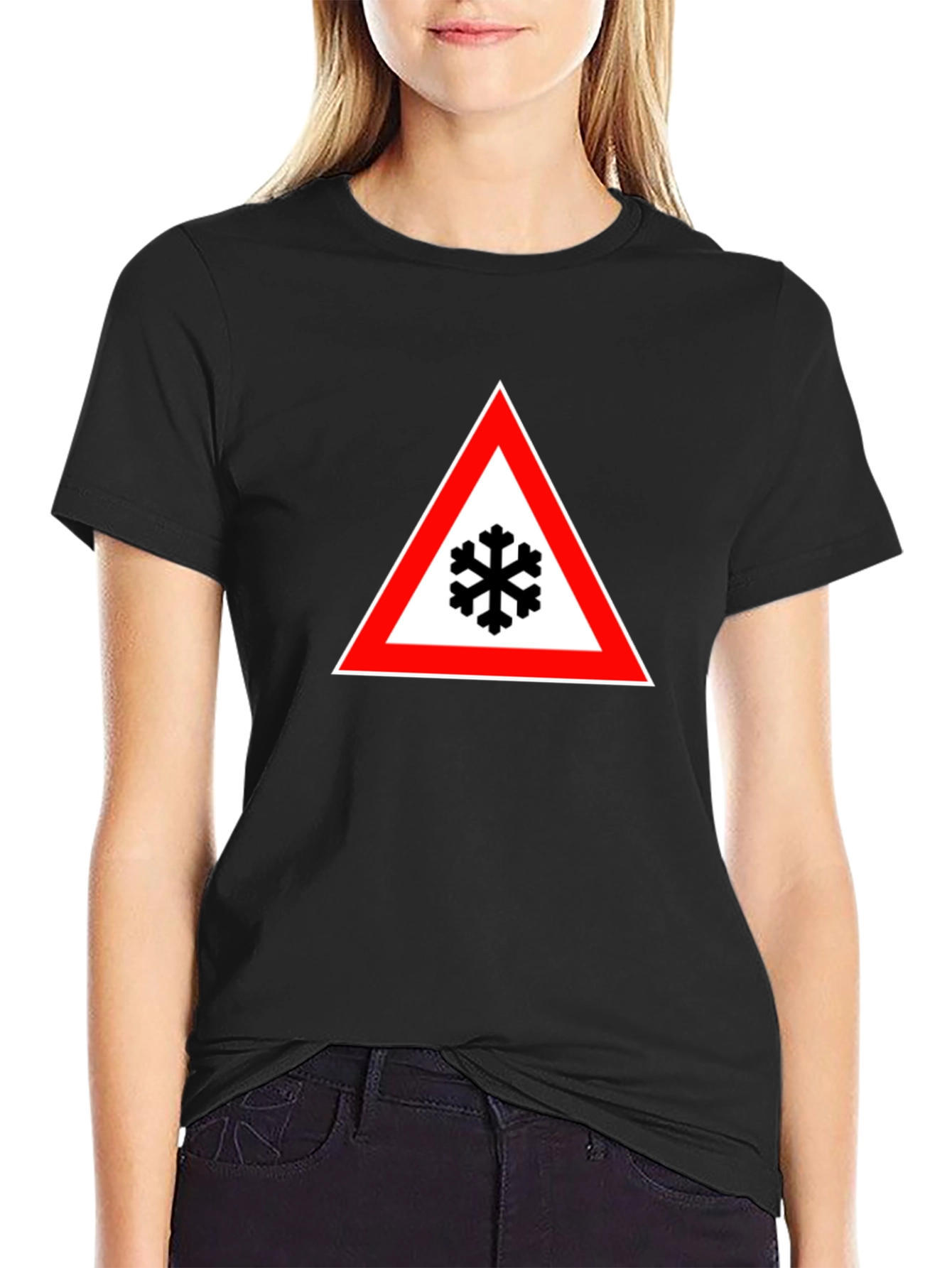 Snowflake Warning Sign Black T-Shirt