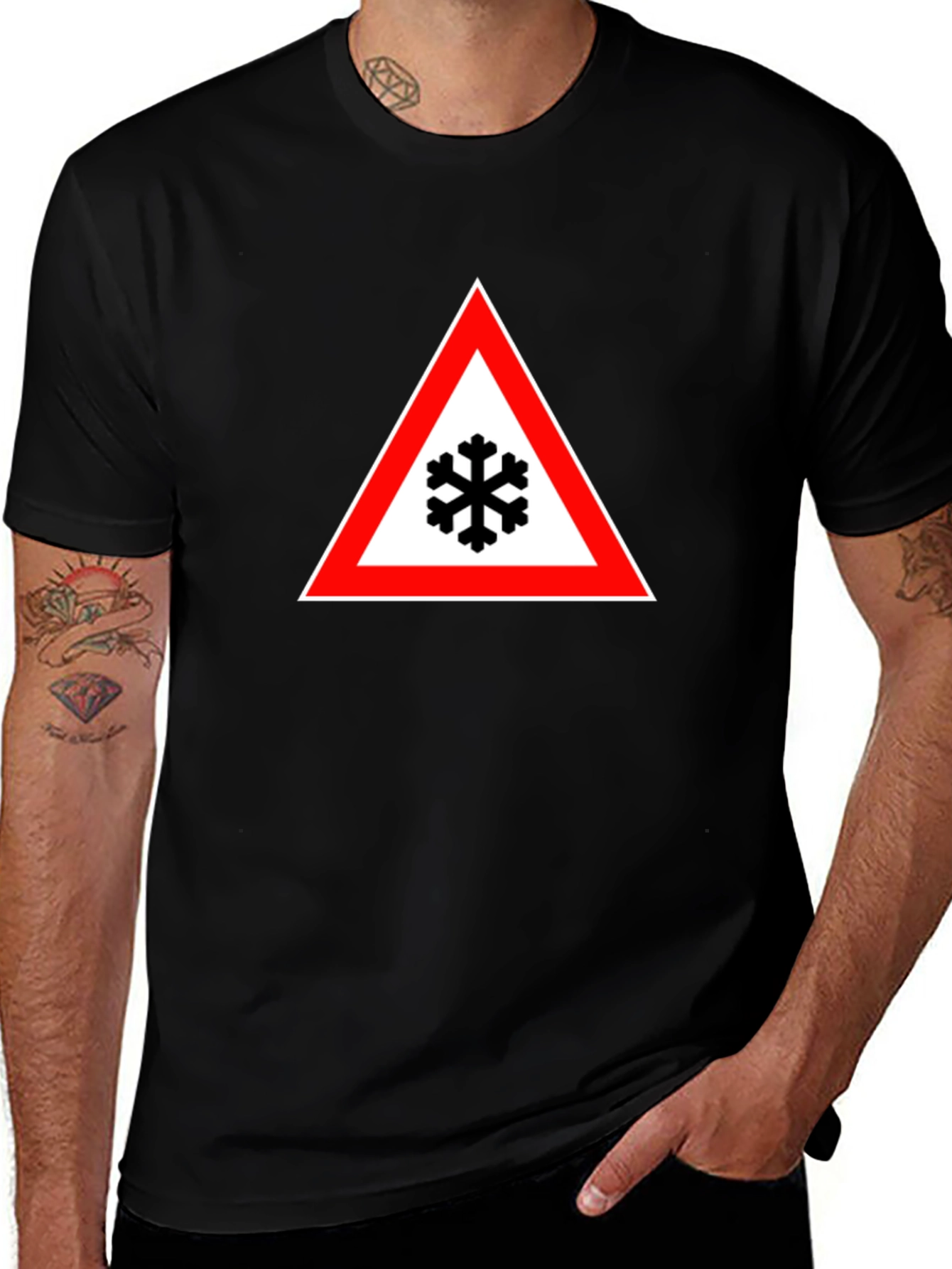 Snowflake Warning Sign Black T-Shirt