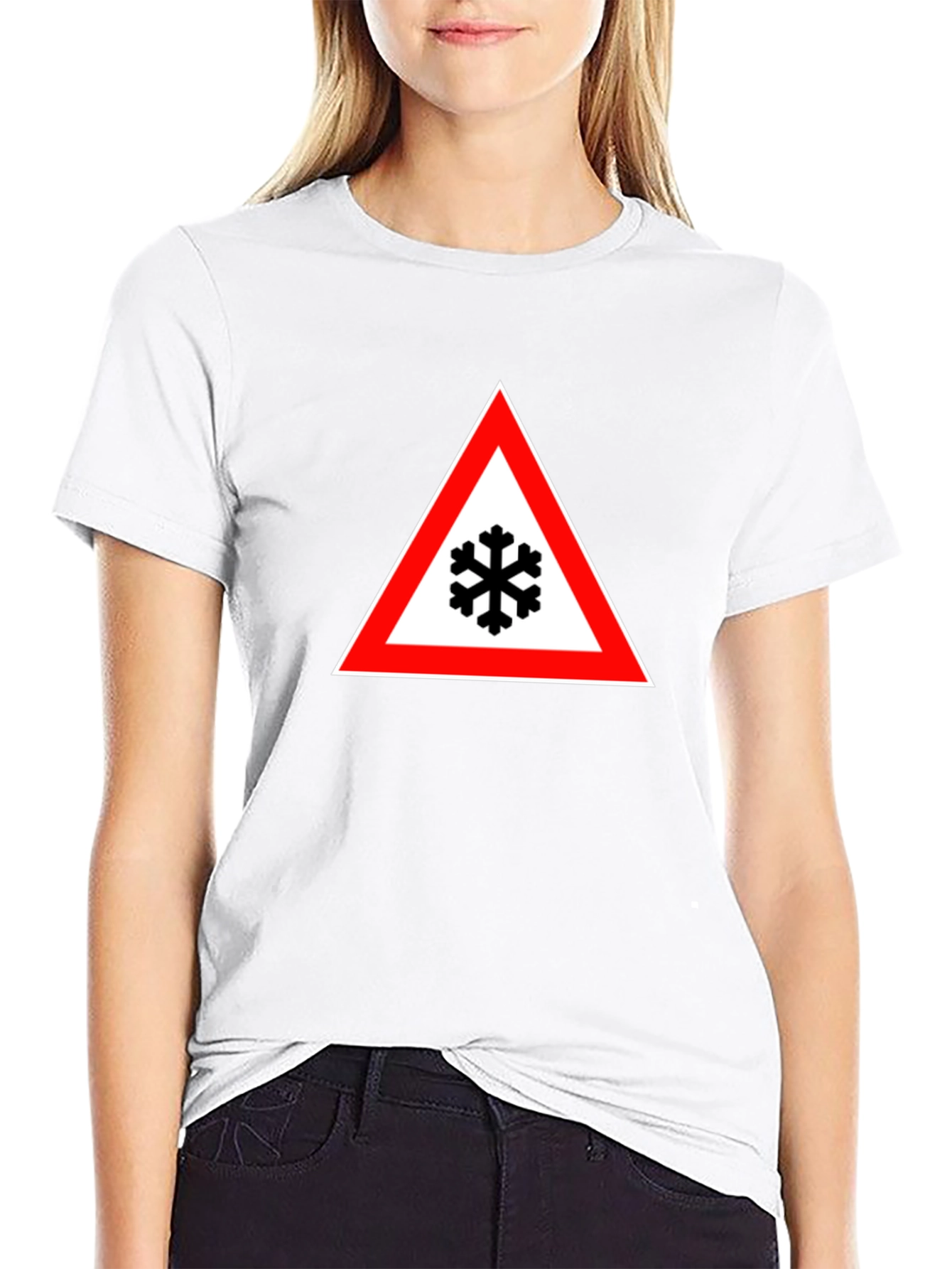 Snowflake Warning Sign Black T-Shirt