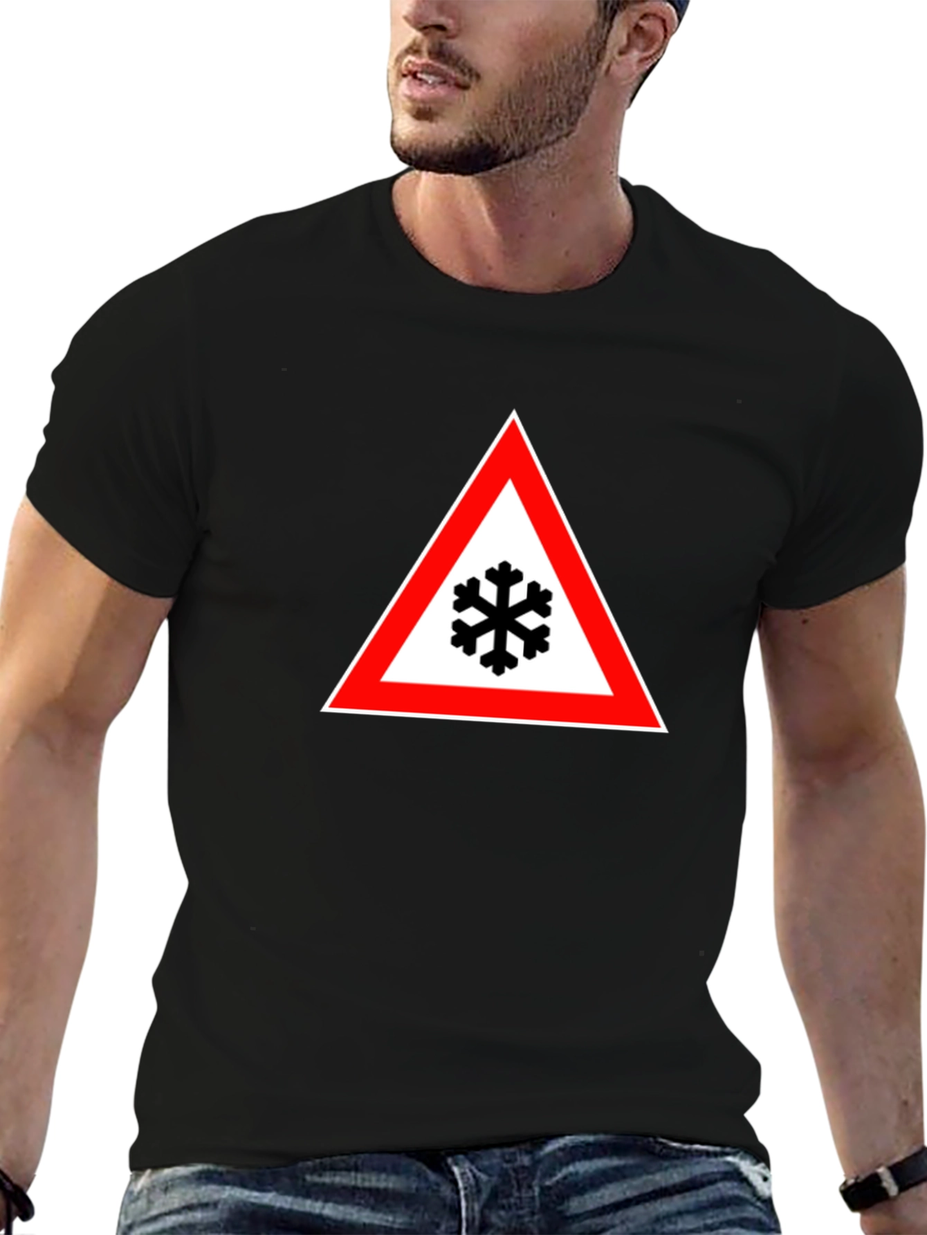 Snowflake Warning Sign Black T-Shirt