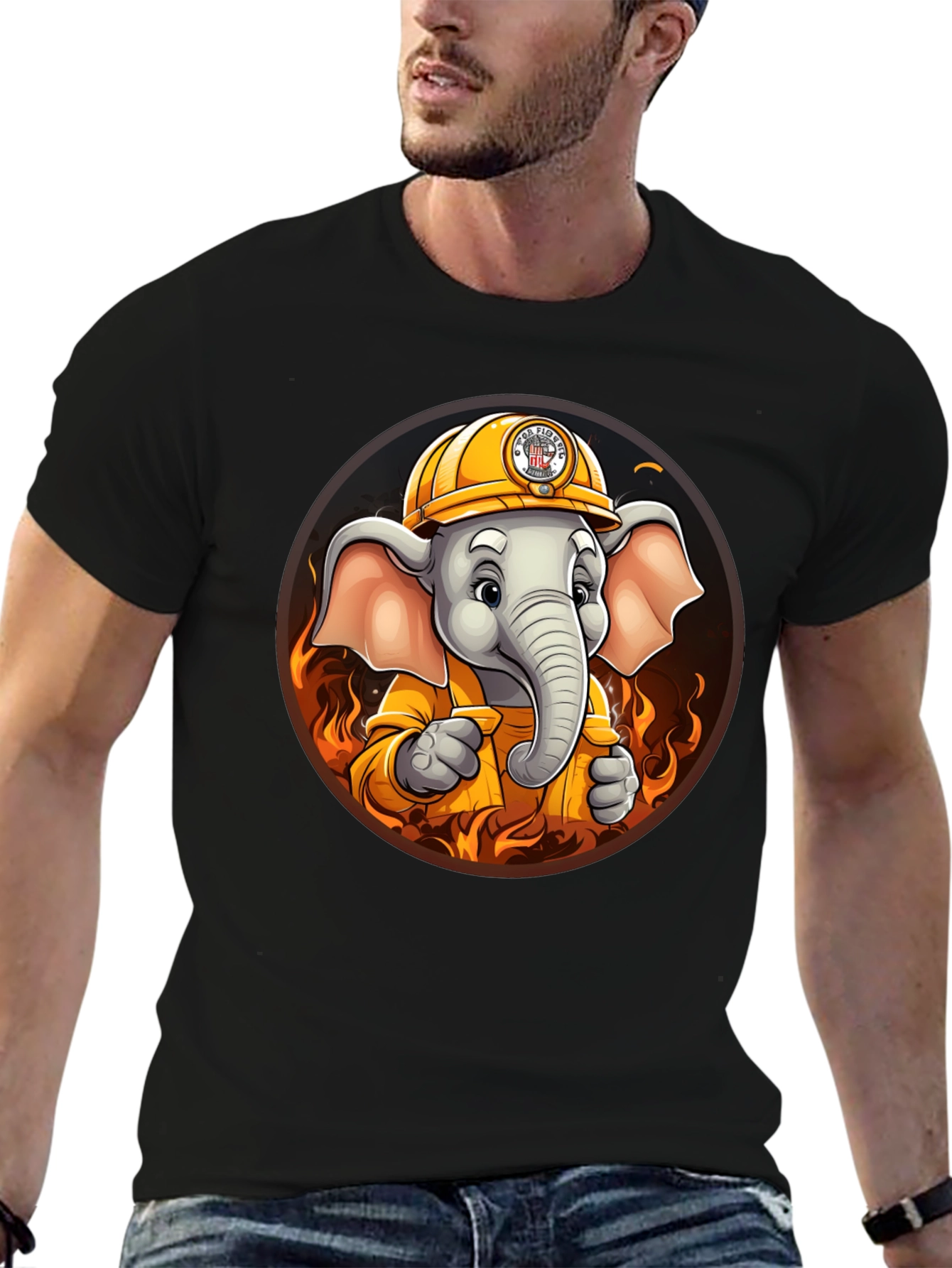 Elephant Firefighter Graphic T-Shirt