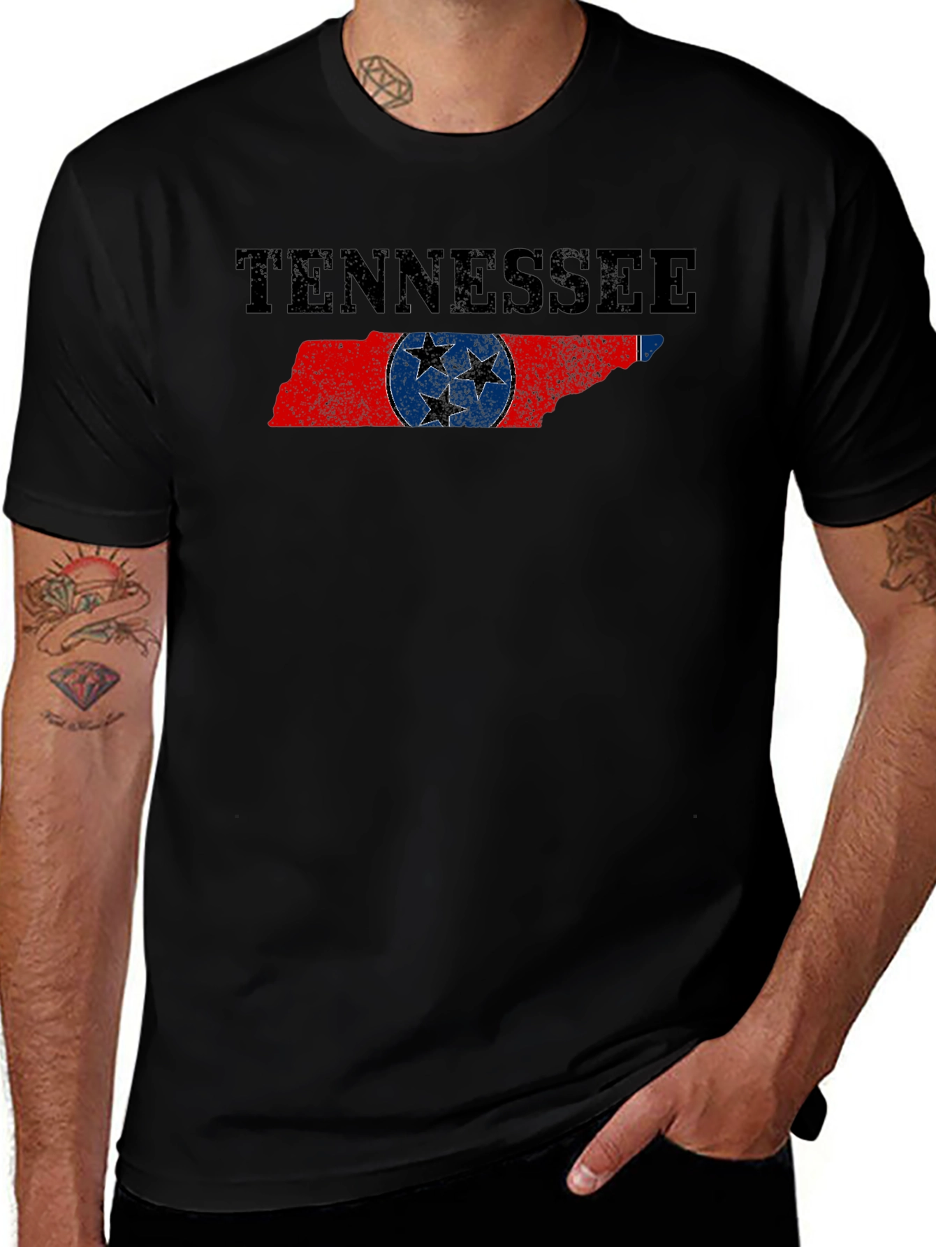 Tennessee Flag Graphic Print Black T-Shirt