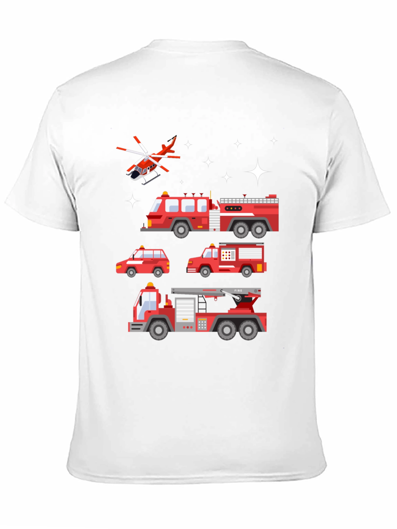 Fire Trucks Graphic Tee - Black Cotton T-Shirt