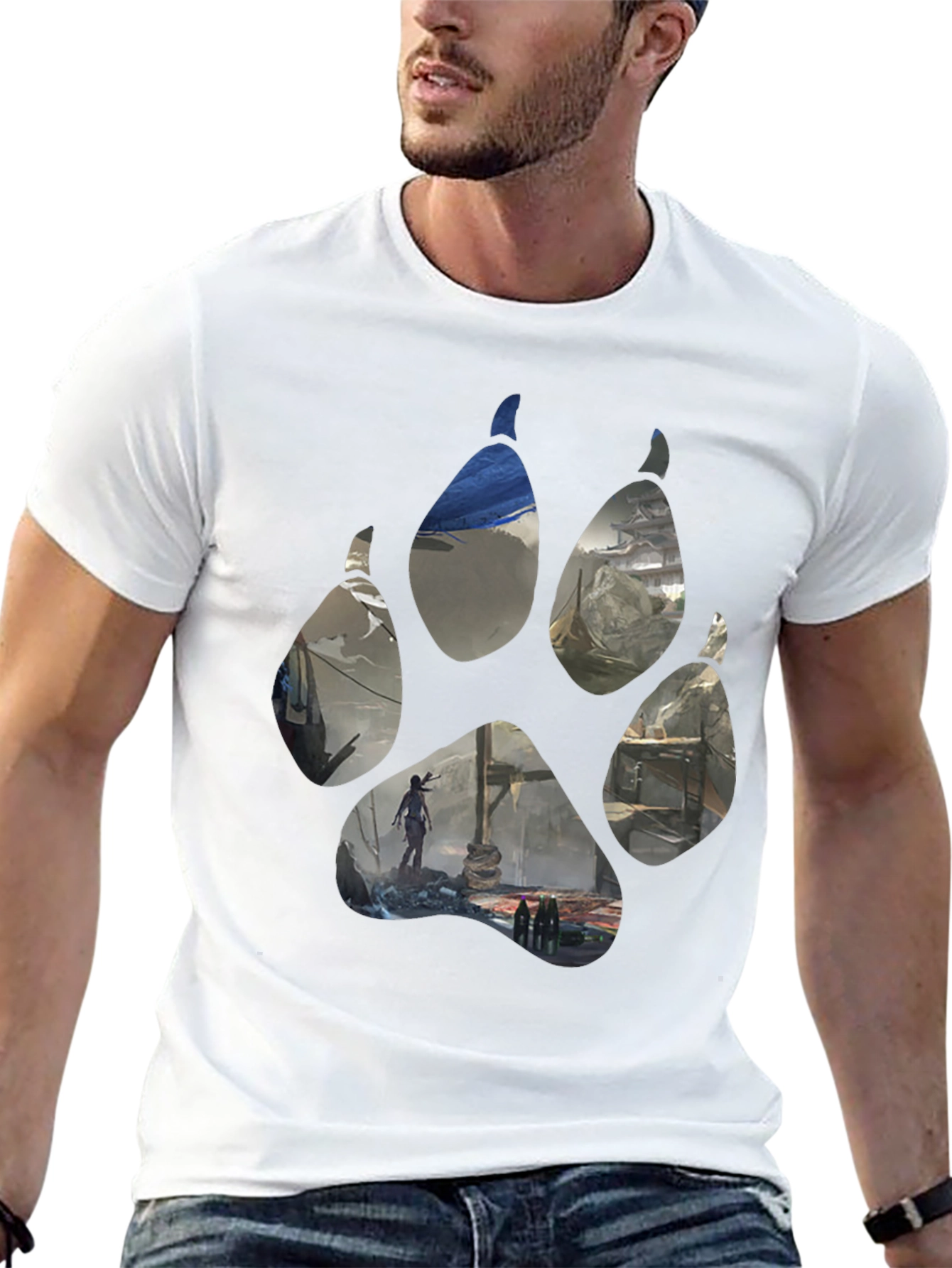 Wolf Paw Print Graphic T-Shirt - Black