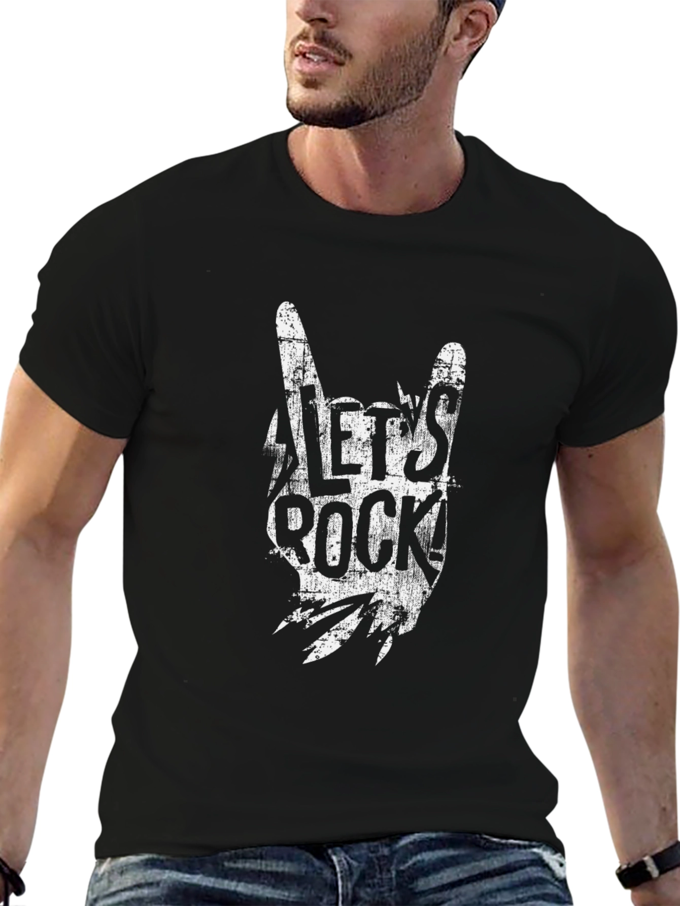 Lets Rock Graphic Tee - Black Cotton T-Shirt