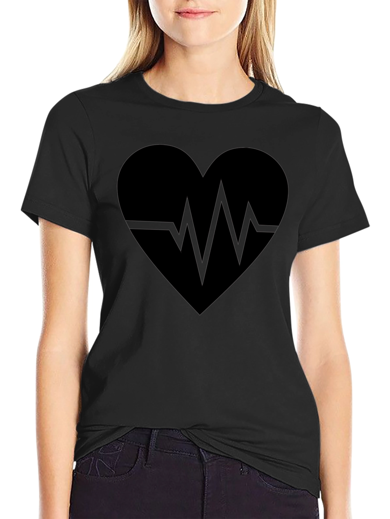 Heartbeat Heart Graphic Tee - Trendy Black T-Shirt