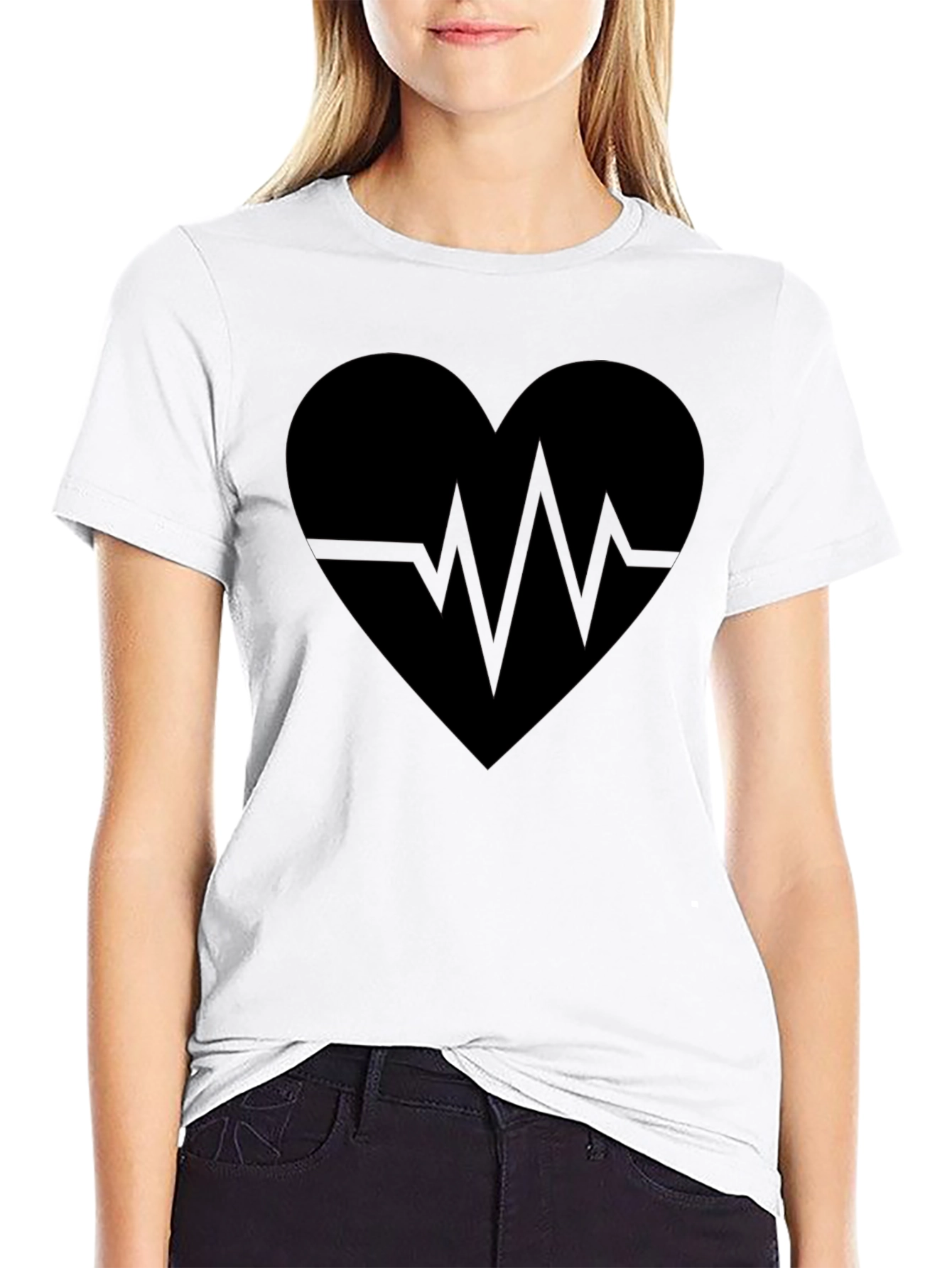 Heartbeat Heart Graphic Tee - Trendy Black T-Shirt