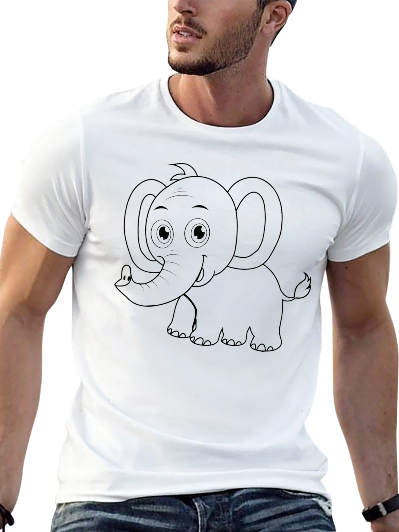 Cartoon Elephant Graphic Black T-Shirt
