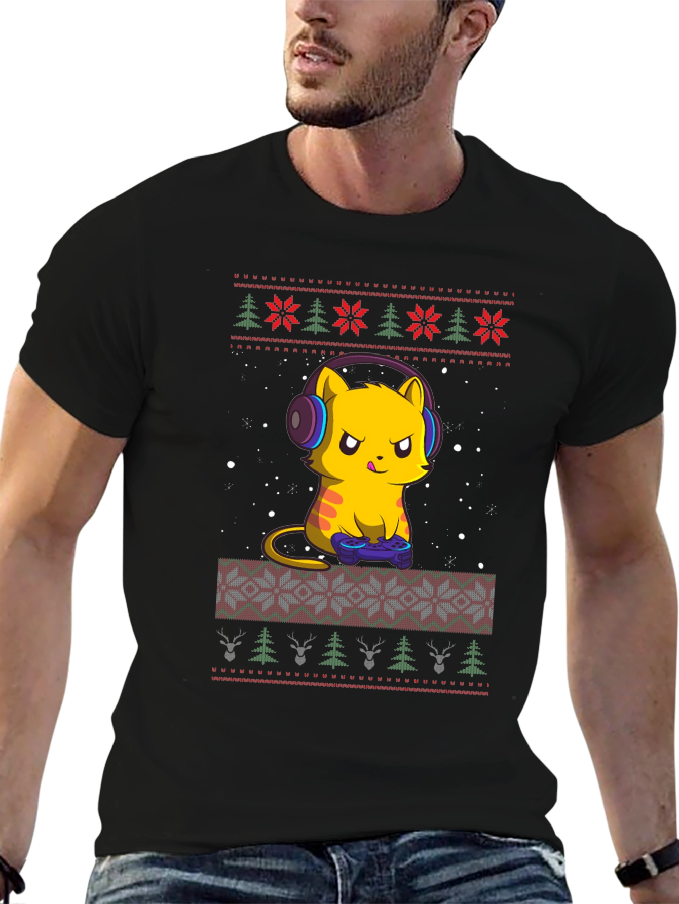 Gamer Cat Christmas Ugly Sweater T-Shirt