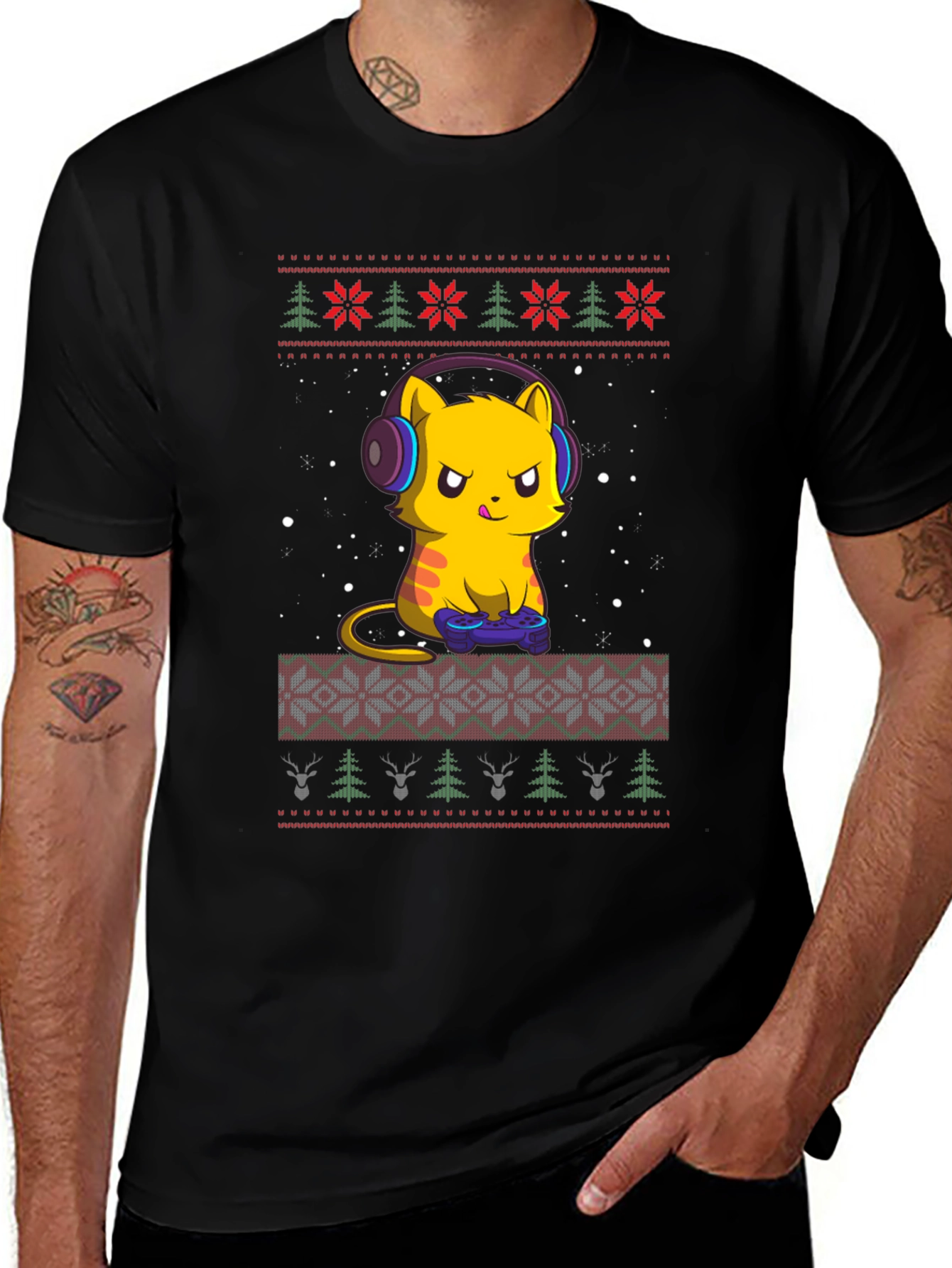 Gamer Cat Christmas Ugly Sweater T-Shirt