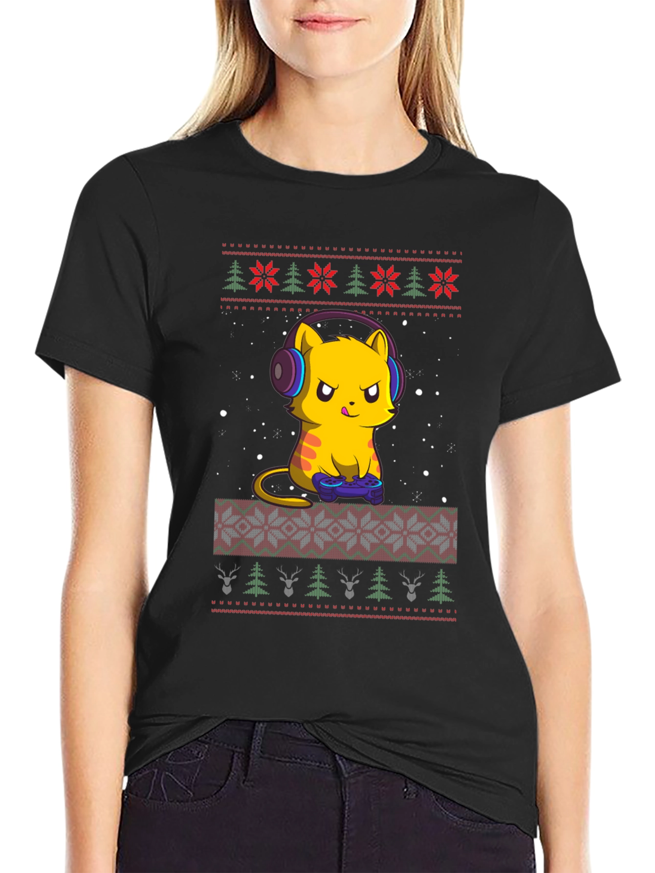 Gamer Cat Christmas Ugly Sweater T-Shirt
