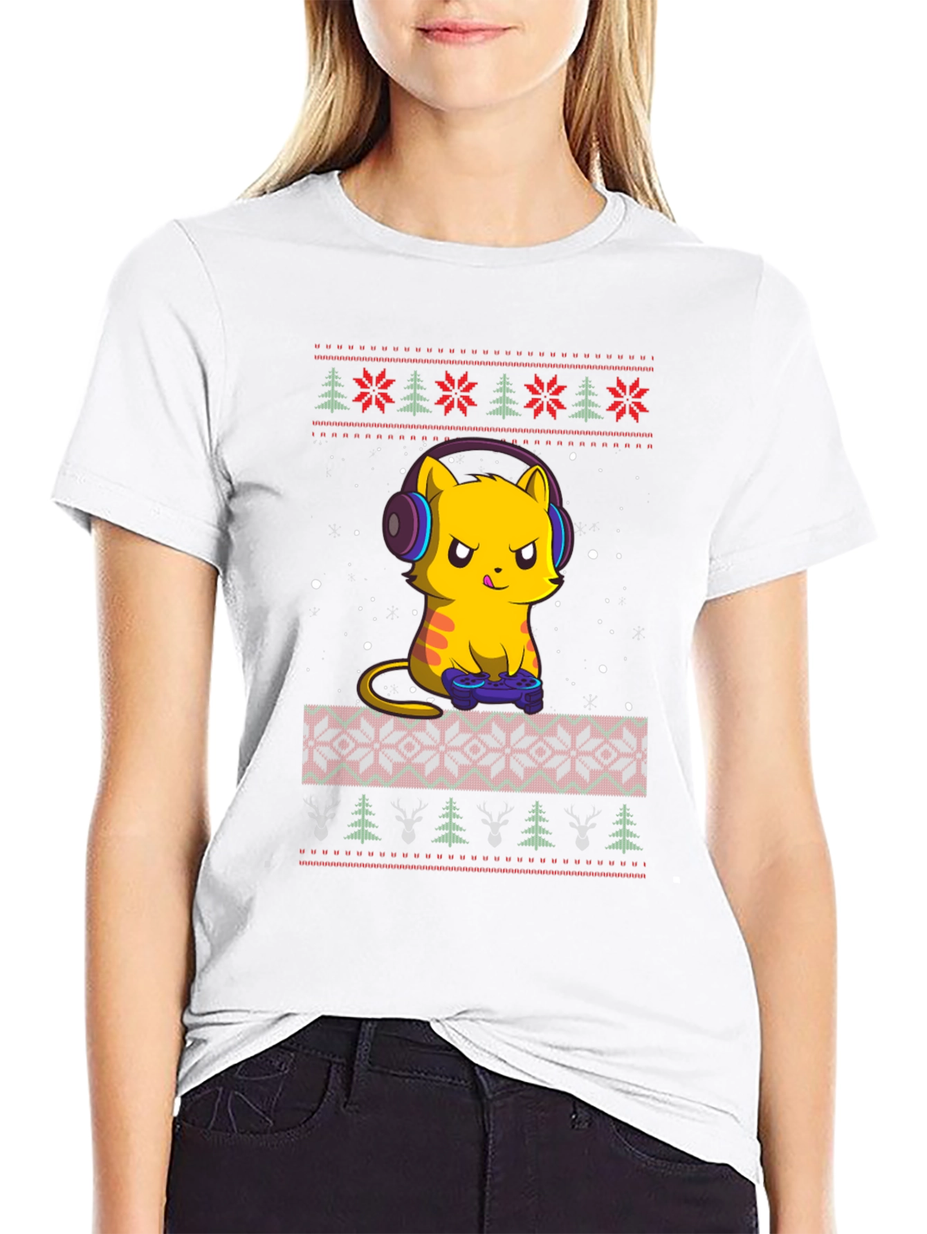 Gamer Cat Christmas Ugly Sweater T-Shirt