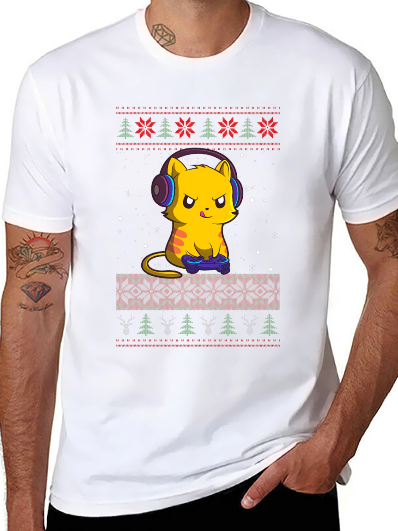 Gamer Cat Christmas Ugly Sweater T-Shirt
