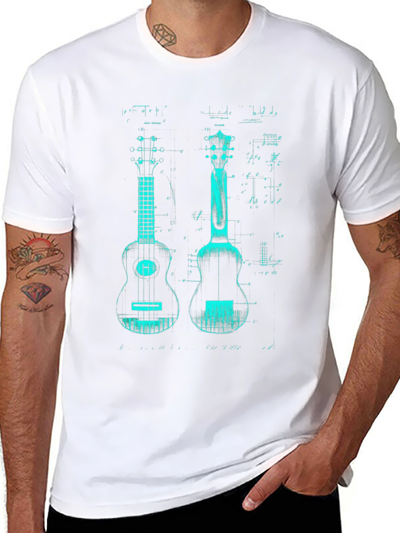 Ukulele Blueprint Graphic T-Shirt