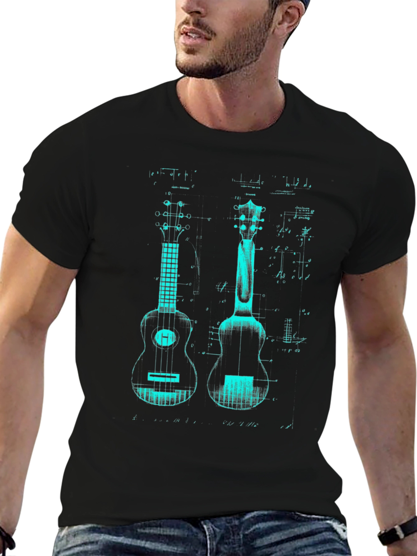 Ukulele Blueprint Graphic T-Shirt